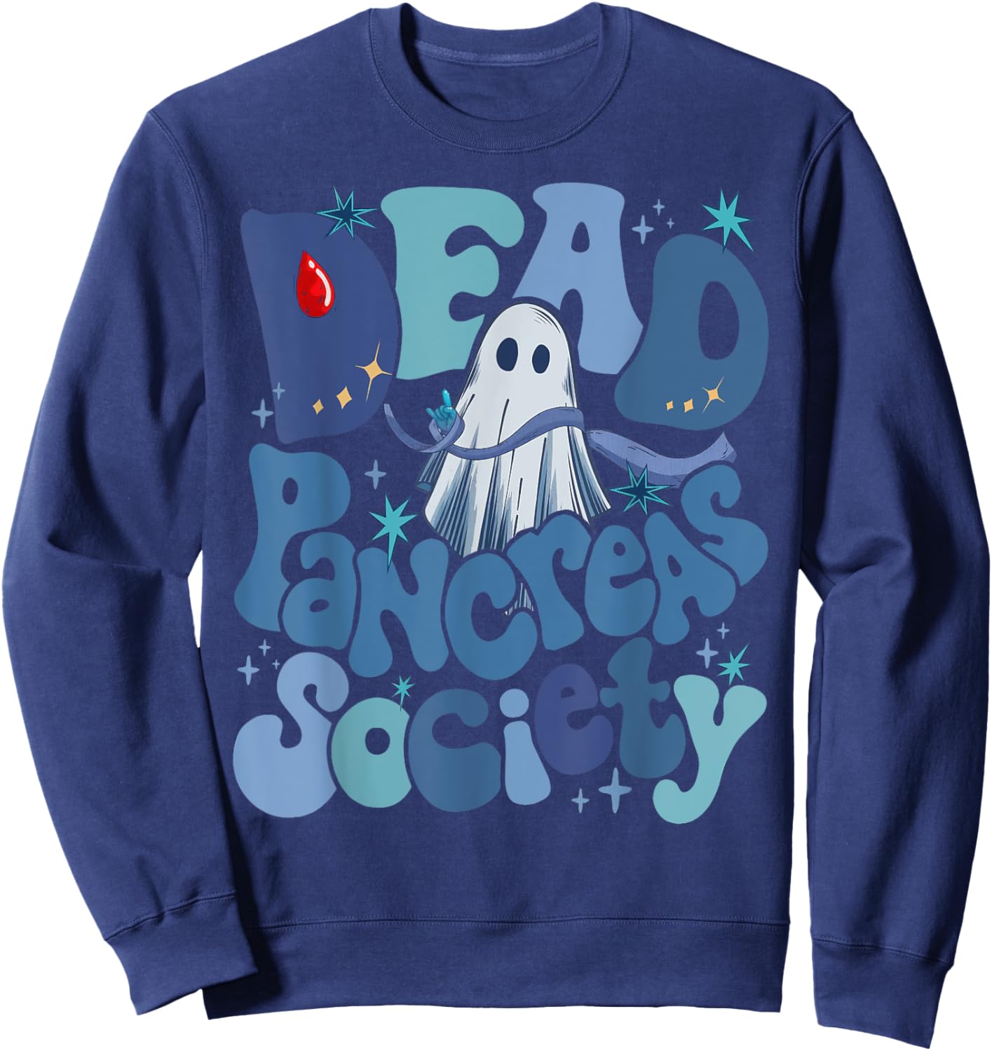 Dead Pancreas Society Funny Ghost T1D Diabetes Awareness Sweatshirt - Sweatshirt | Navy