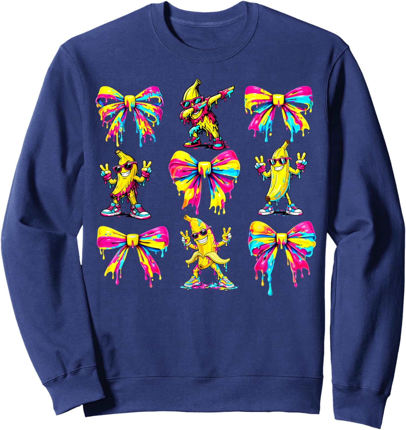 Banana Coquette Bow Drip Kids Men Women Youth Boys Girls T-Shirt - Sweatshirt | Navy