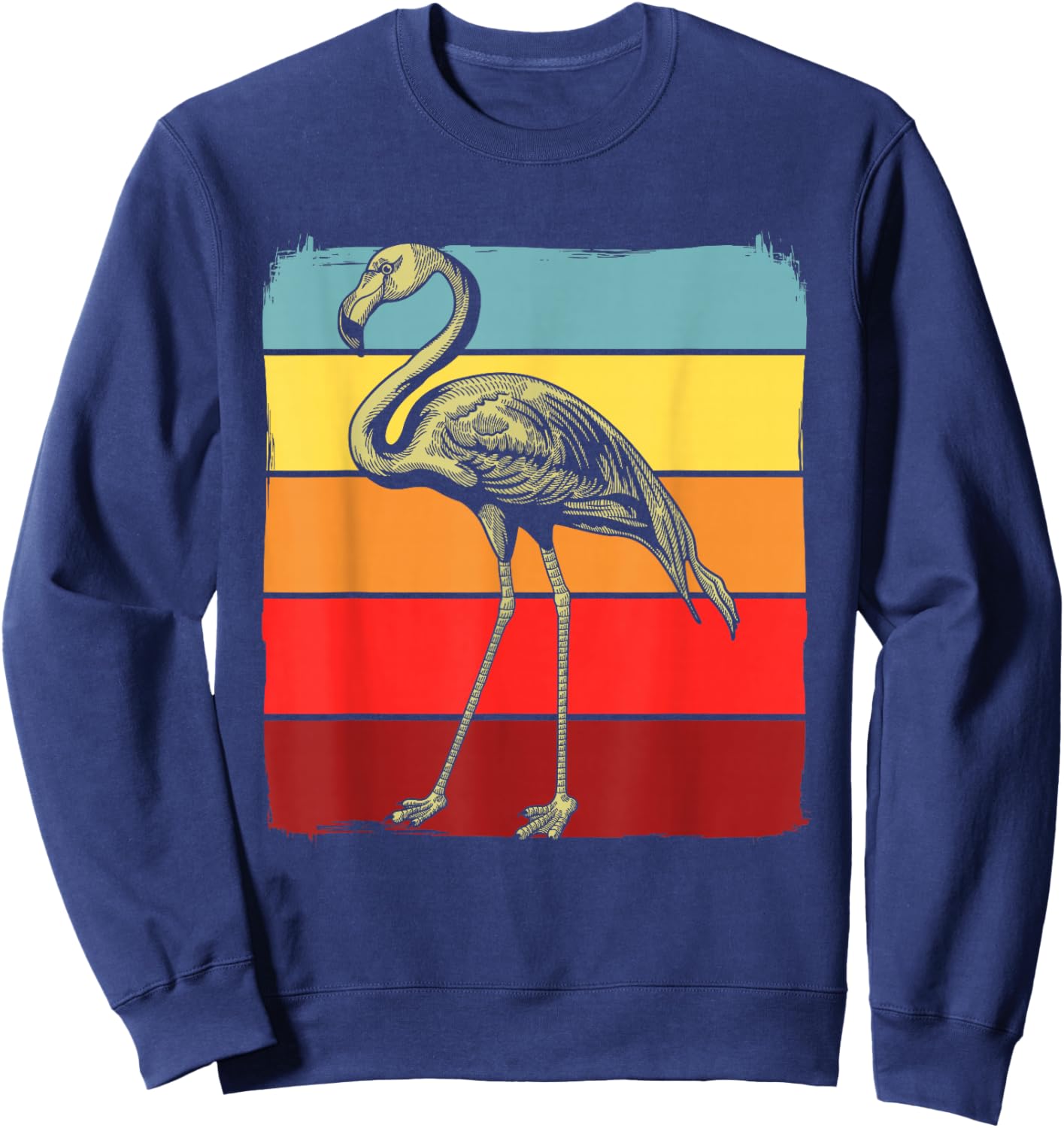 80s Vintage Retro Flamingo Funny Bird Animal Lover Men Women Sweatshirt - Sweatshirt | Navy