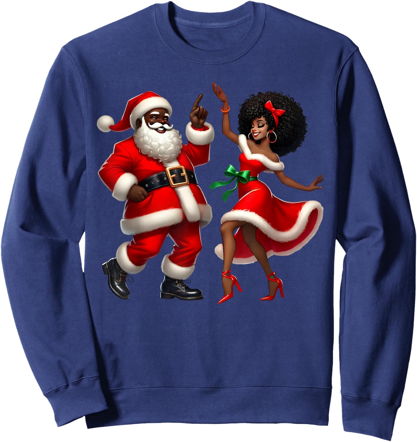 Santa Claus Couple Dancing African American Christmas Sweatshirt - Sweatshirt | Navy