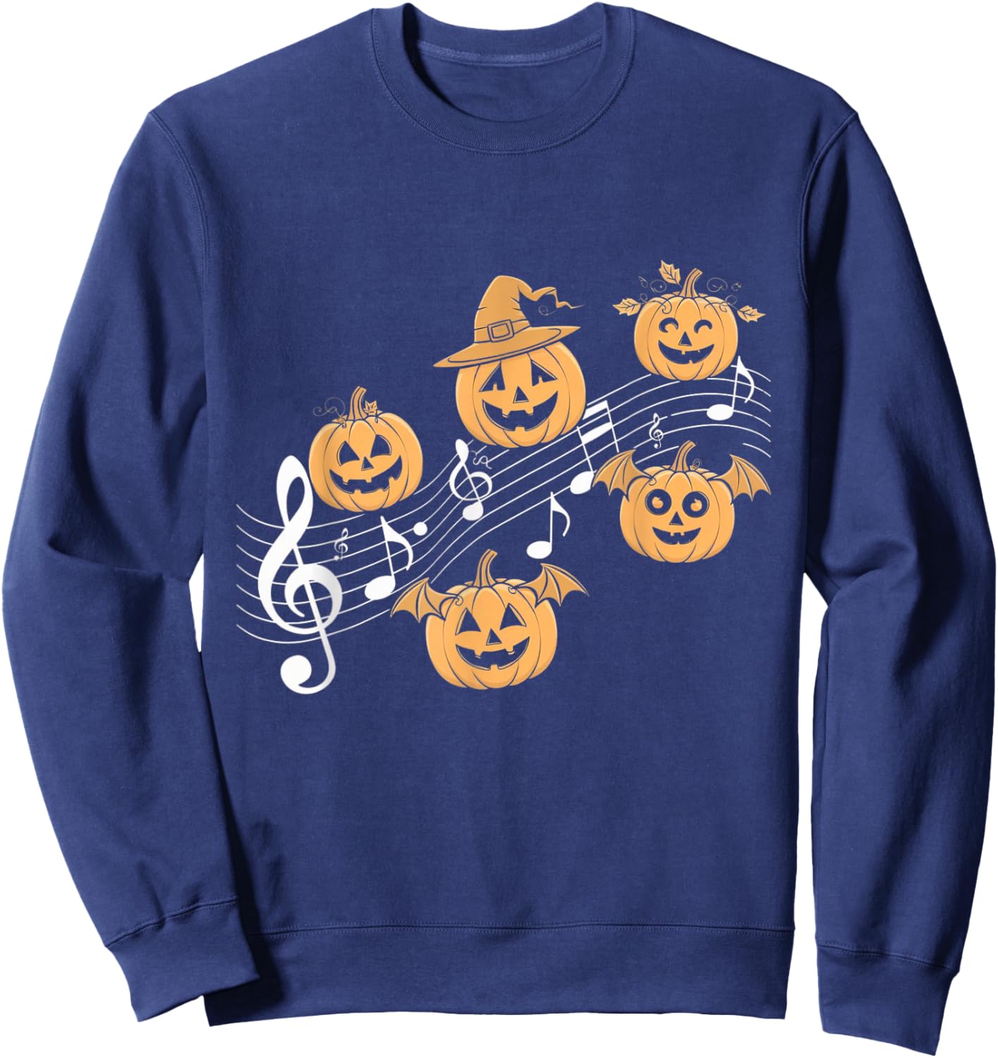 Music Note Pumpkin Fall Music Teacher Halloween Costume Sweatshirt - Sweatshirt | Navy