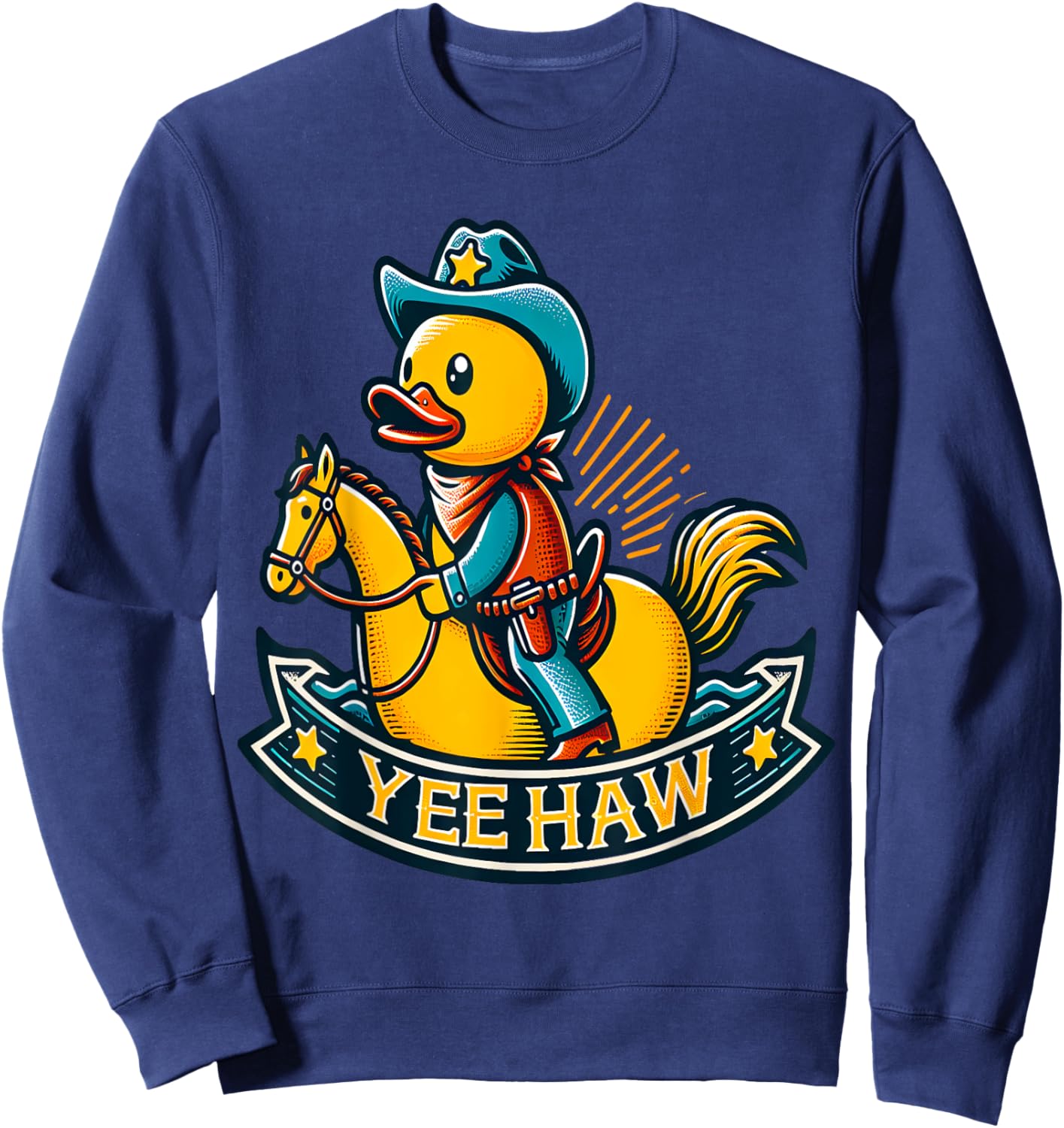 Cowboy Duck riding Horse Yeehaw Wild West Rubber Duck Sweatshirt - Sweatshirt | Navy
