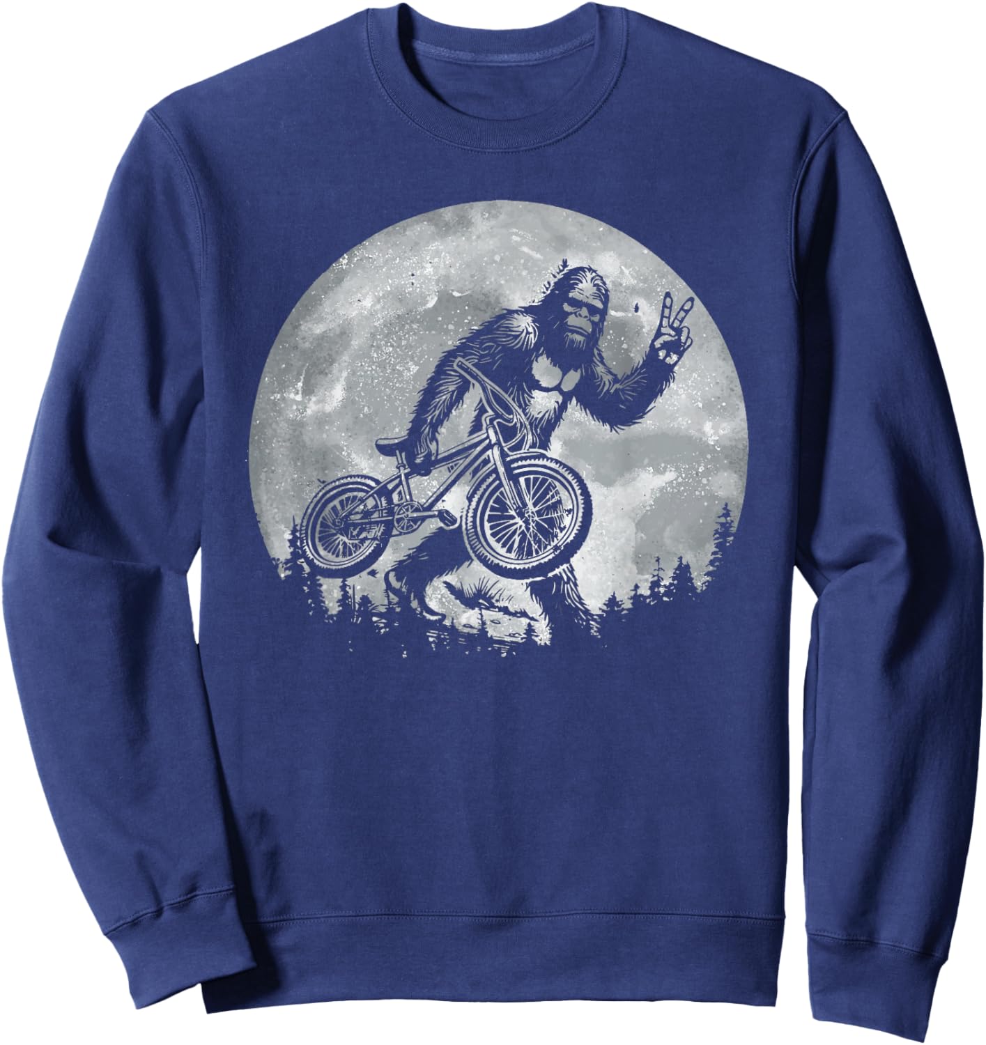Bigfoot Riding Bicycle Vintage Mountain Biking Bigfoot Biker Sweatshirt - Sweatshirt | Navy