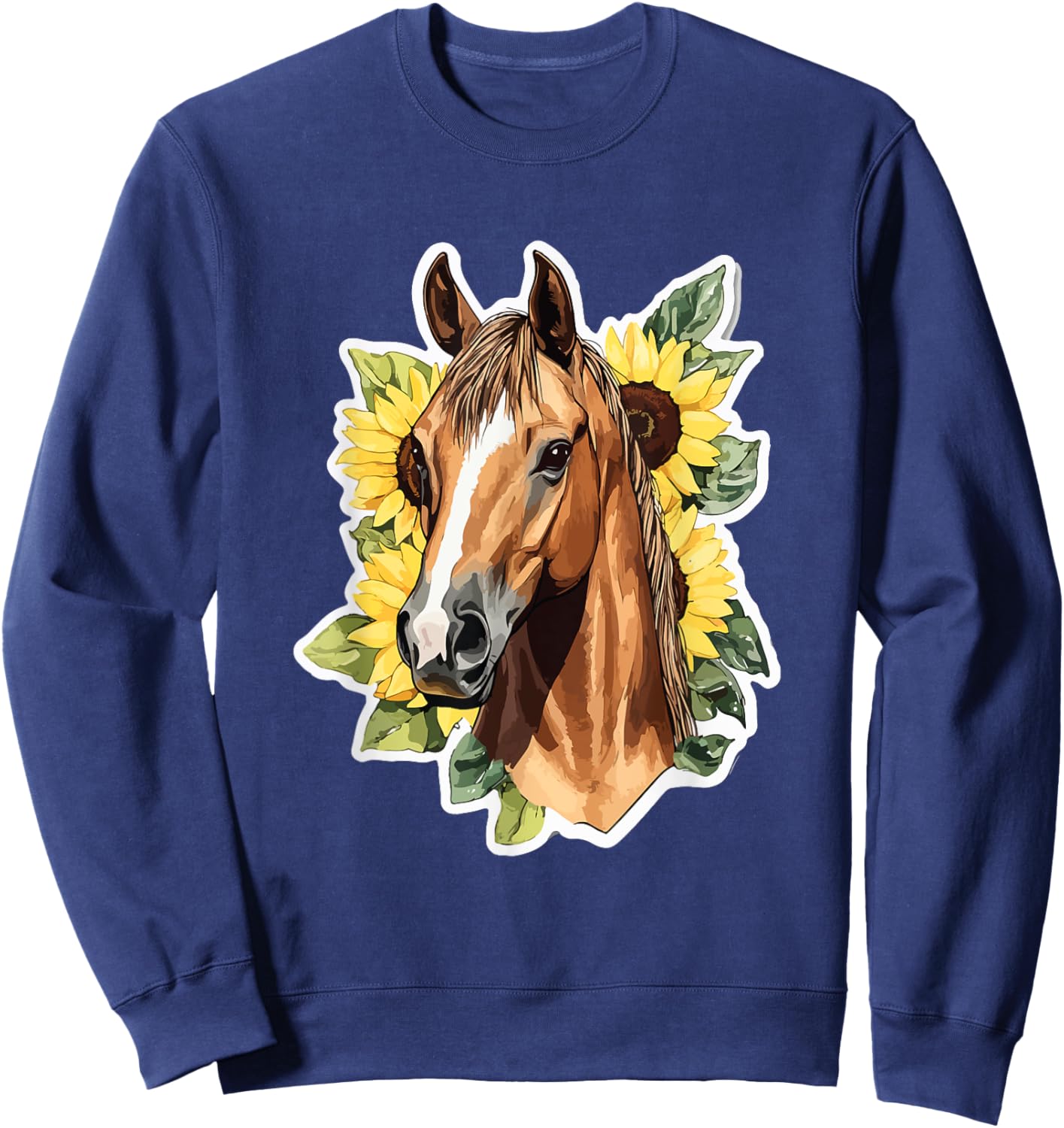 Floral Horse Among Sunflowers Under Blue Sky Sweatshirt - Sweatshirt | Navy