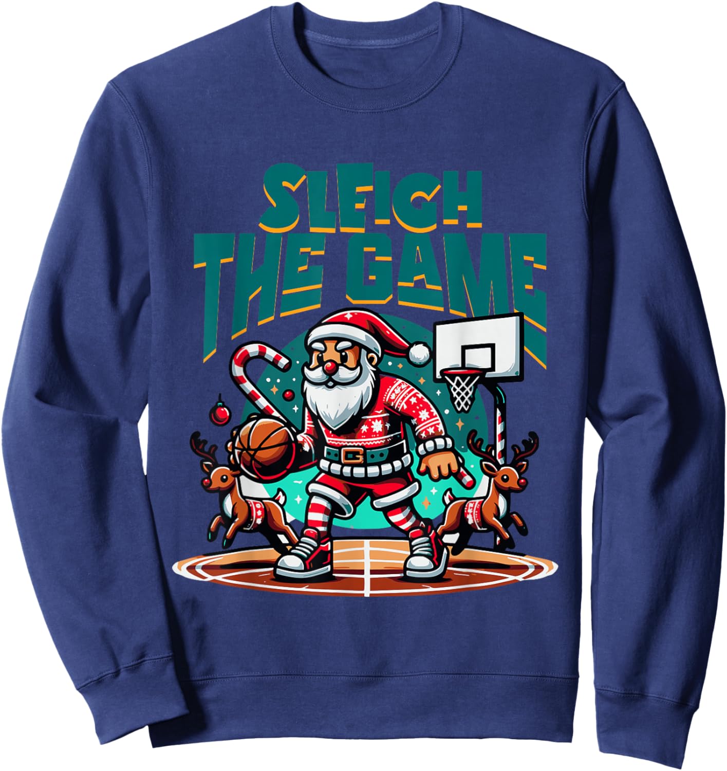 Santa Claus Plays Basketball- Christmas Xmas Boys Kids Teens Sweatshirt - Sweatshirt | Navy