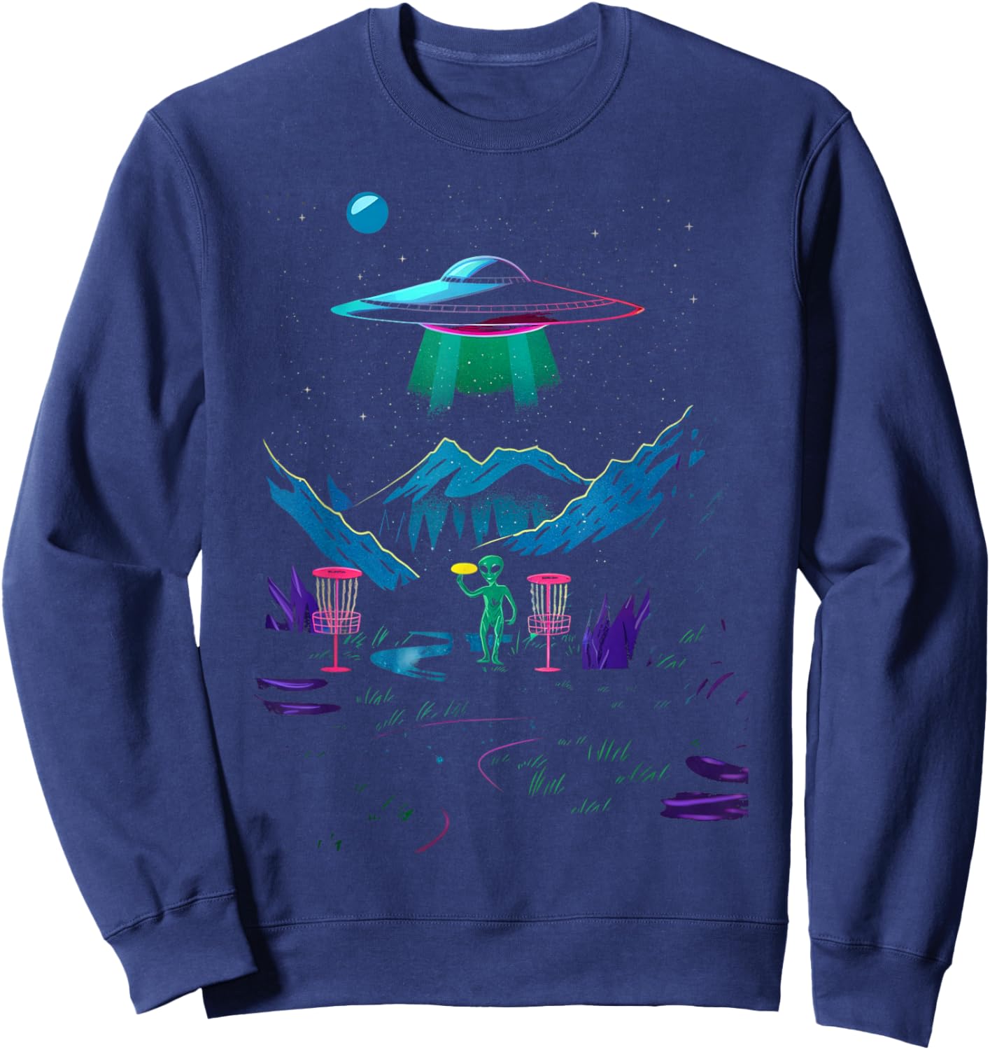 Funny Disc Golf Design Women Disc Golf Alien Golfer Sweatshirt - Sweatshirt | Navy
