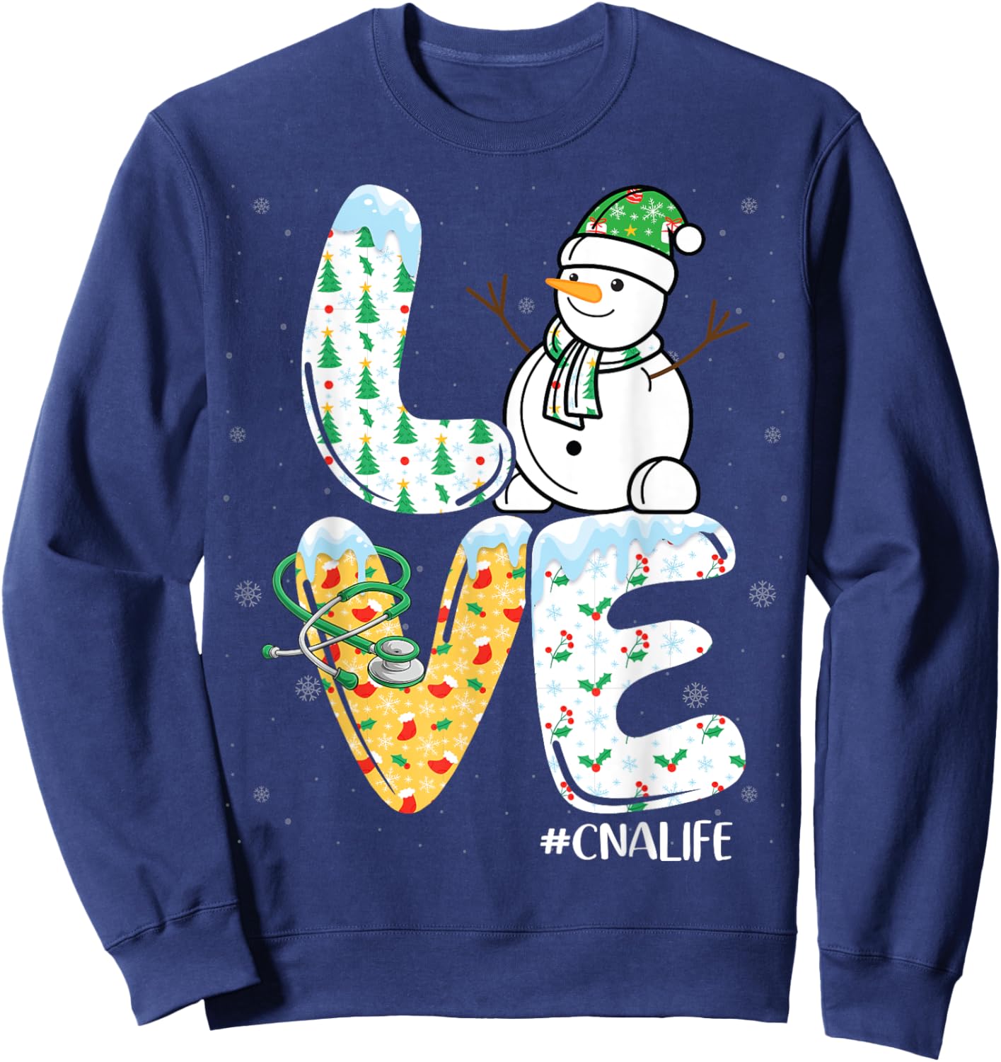 Love CNA Life Snowman Certified Nursing Assistants Christmas Sweatshirt - Sweatshirt | Navy