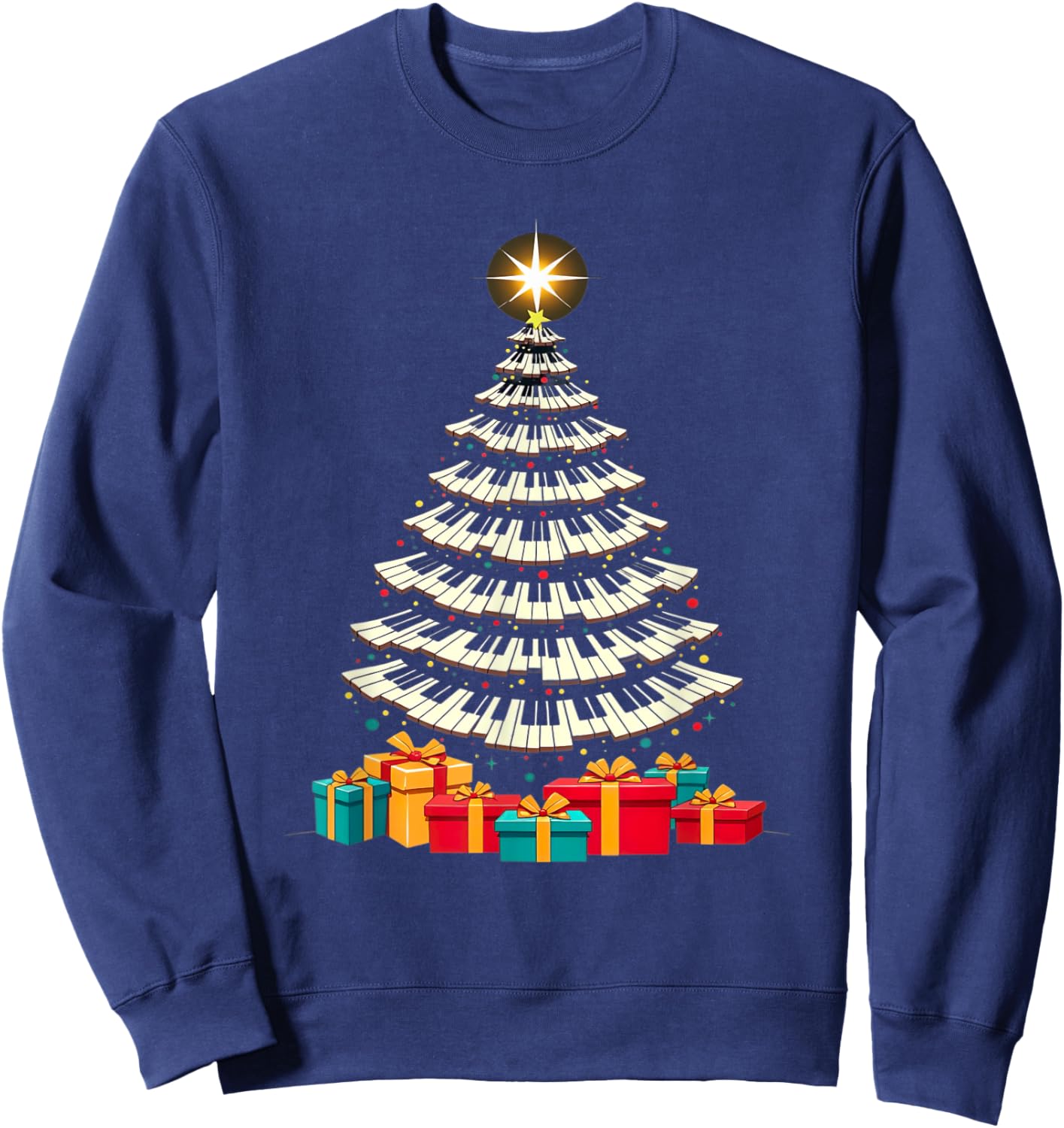 Christmas Tree Piano Keyboard Holiday Music Lover Design Sweatshirt - Sweatshirt | Navy