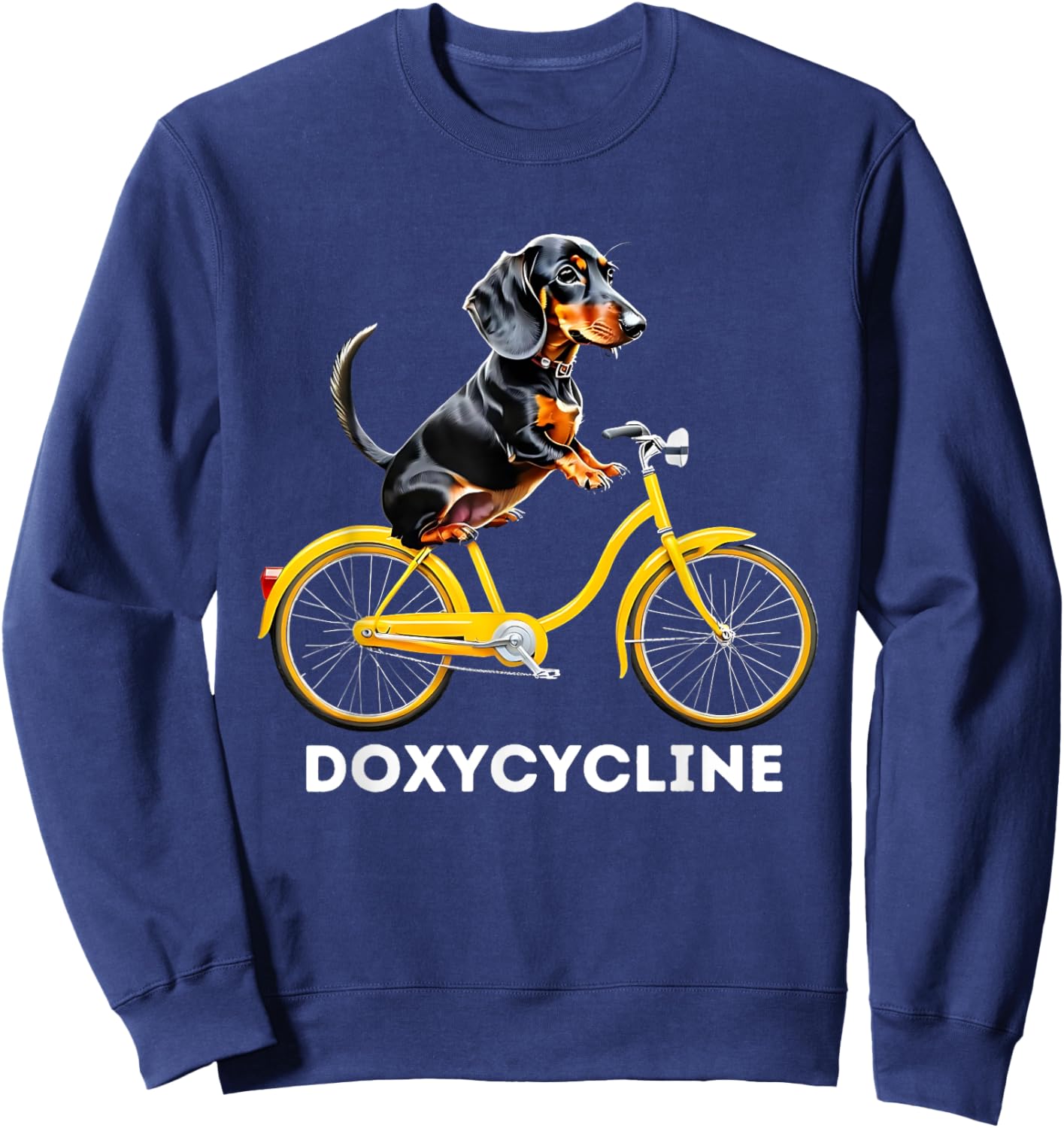 Dachshund on Bicycle Doxycycline Pharmacy Pun Dog Pharmacist Sweatshirt - Sweatshirt | Navy