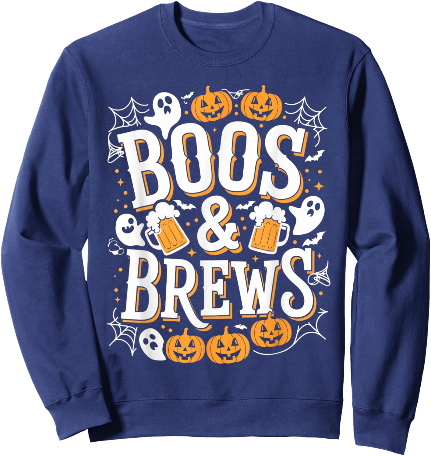 Boos & Brews Halloween Party Beer & Ghost Scary Spooky Sweatshirt - Sweatshirt | Navy