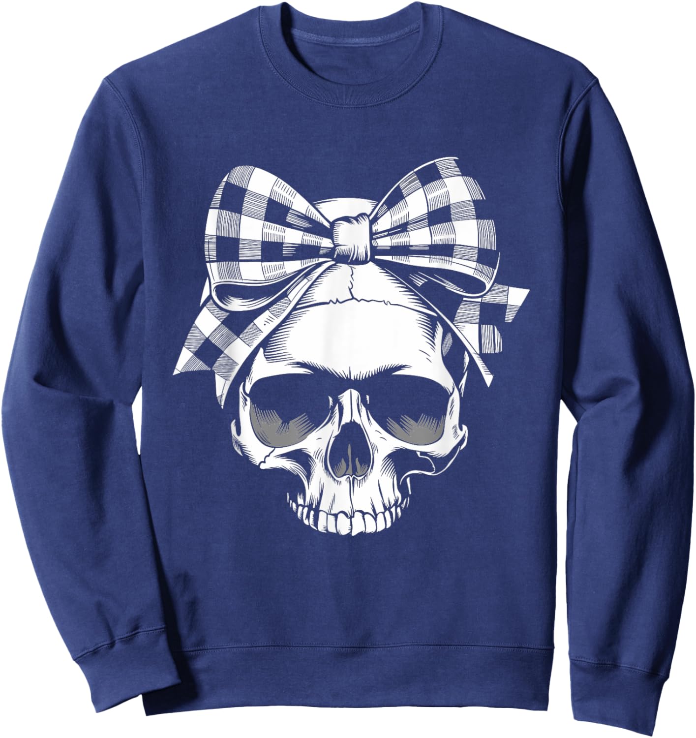 Skull Coquette Bow Halloween black and white bow Sweatshirt - Sweatshirt | Navy