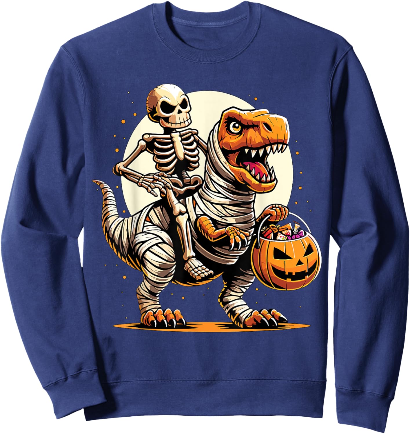 Halloween Skeleton Riding Mummy Dinosaur Sweatshirt - Sweatshirt | Navy