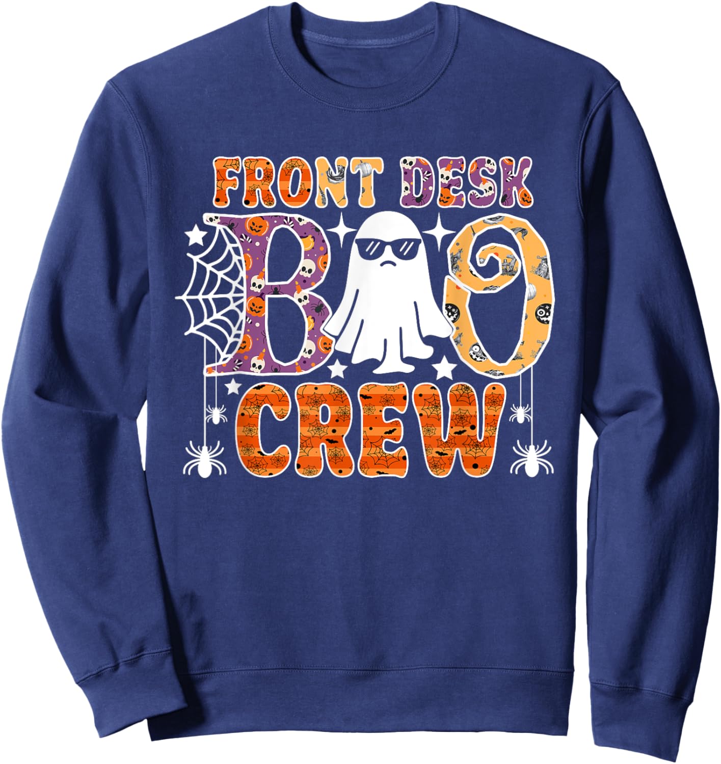 Front Desk Boo Crew Funny Ghost Halloween Receptionist Sweatshirt - Sweatshirt | Navy
