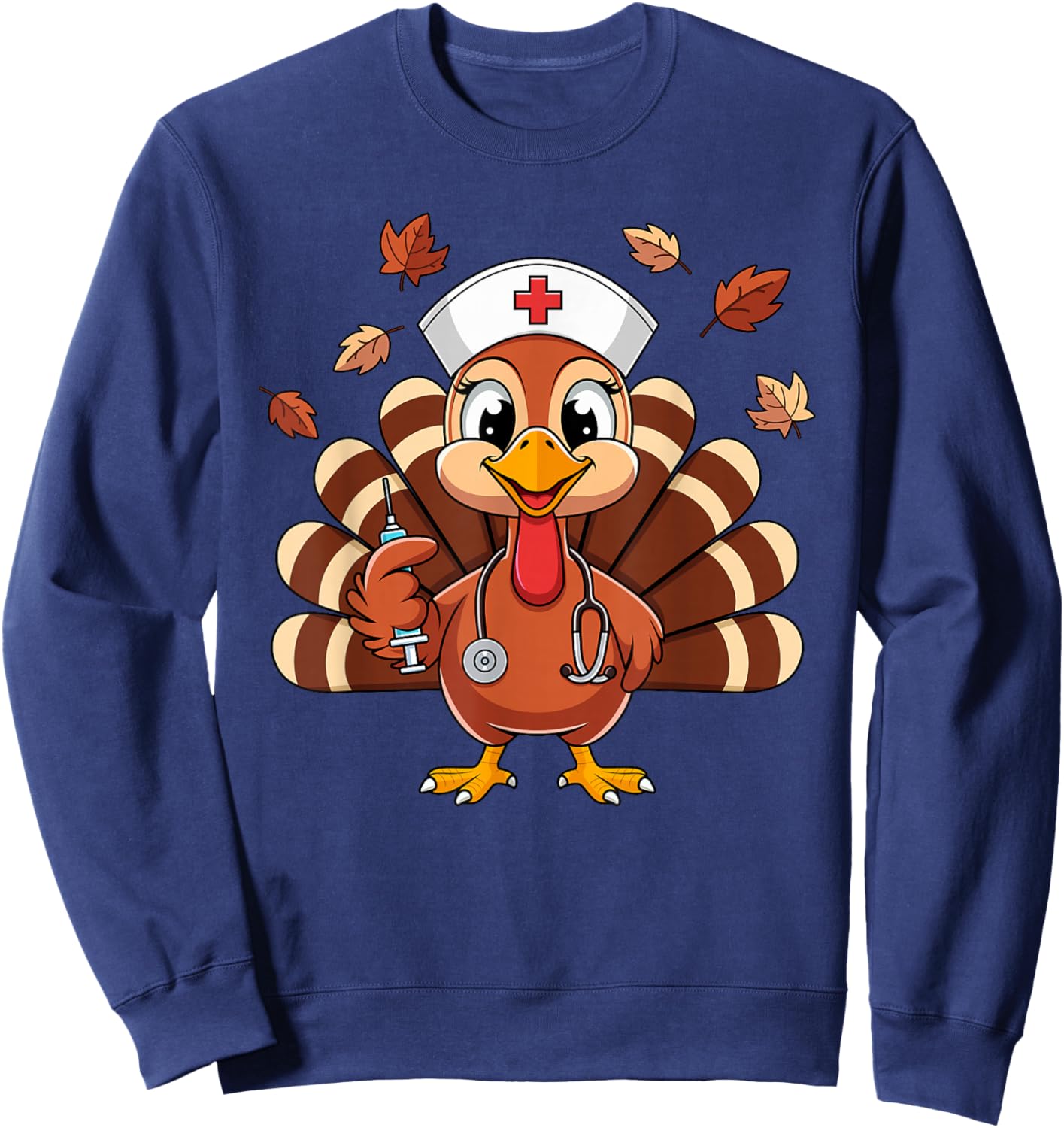 Thanksgiving Nurse Turkey RN ICU ER NICU Nurse Crew Women Sweatshirt - Sweatshirt | Navy