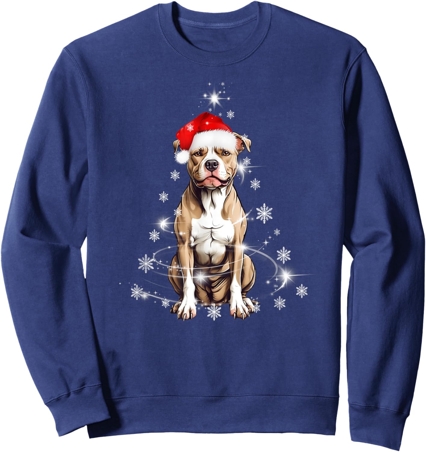 Pitbull Dog Christmas Tree Santa Hat Lights Sweater Sweatshirt - Sweatshirt | Navy