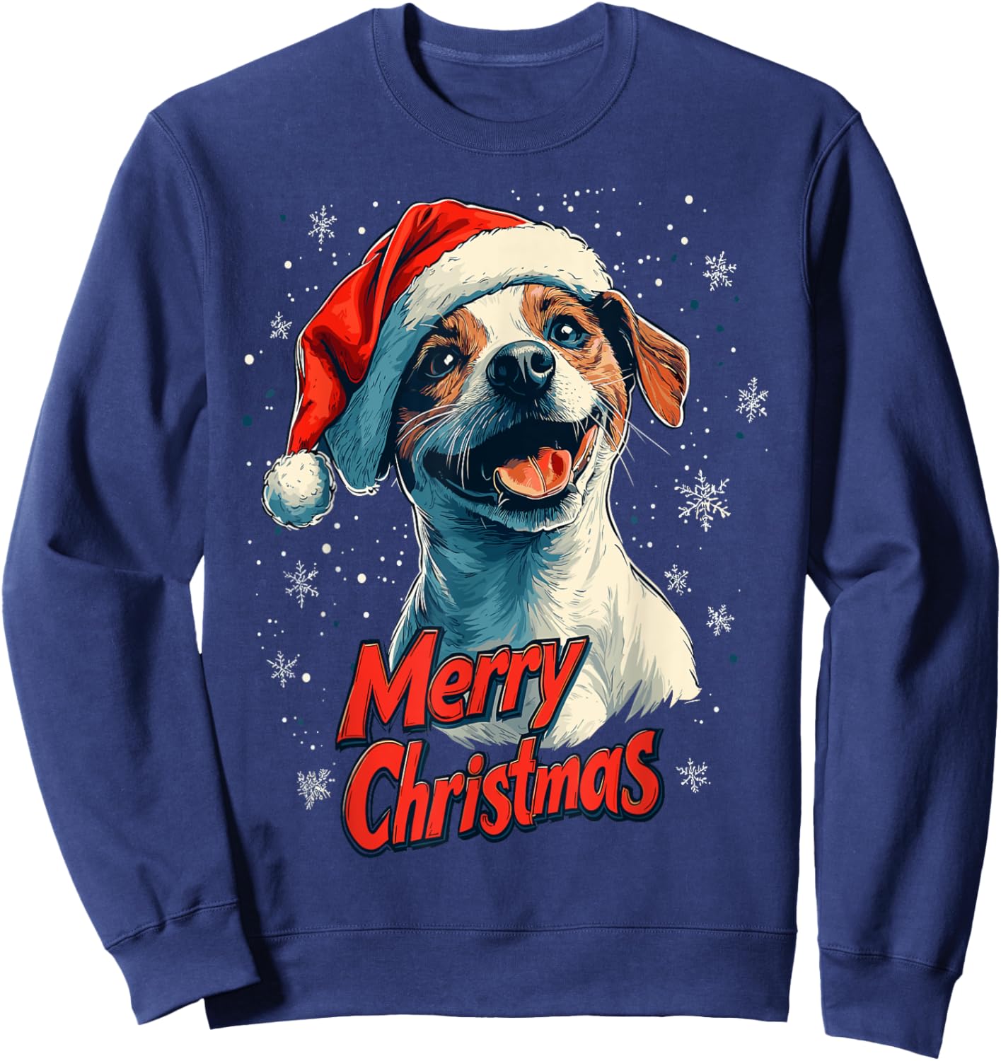 Jack Russell Santa Hat Merry Christmas Xmas Dog Lover Pajama Sweatshirt - Sweatshirt | Navy