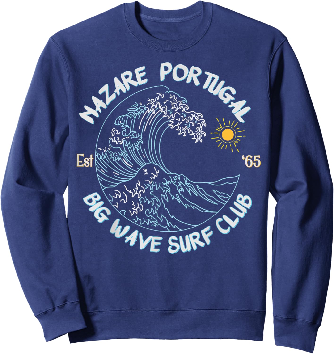Nazare Portugal Big Wave Surf Club, surfing graphic Sweatshirt - Sweatshirt | Navy