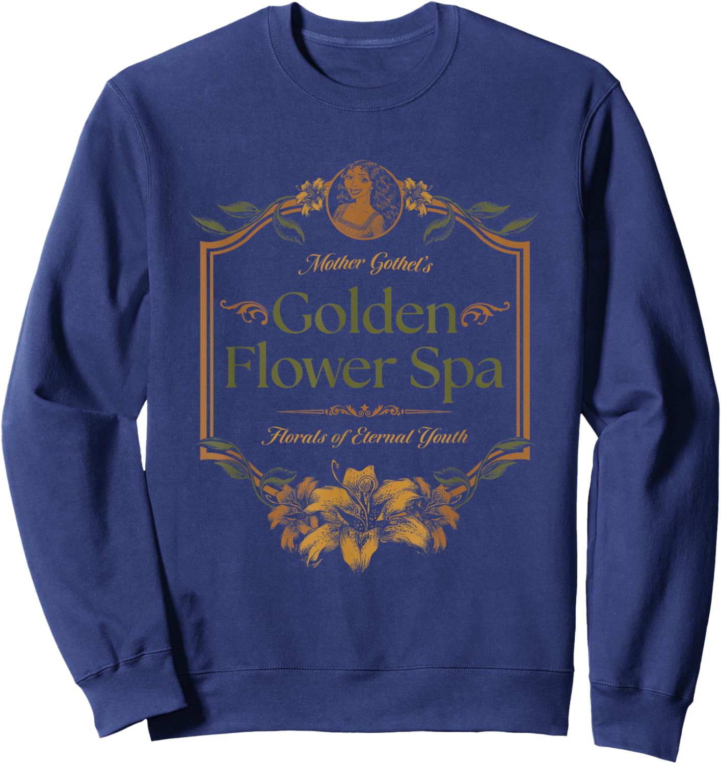 Disney Villains Mother Gothel's Golden Flower Spa Retro Logo Sweatshirt - Sweatshirt | Navy