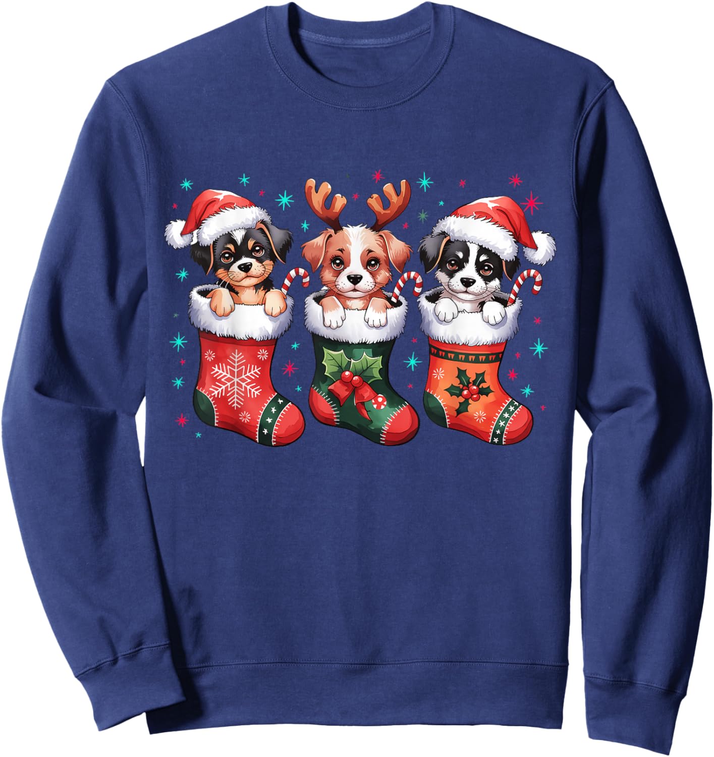 Cute Dog Christmas Santa Funny Christmas Xmas Dog Men Women Sweatshirt - Sweatshirt | Navy