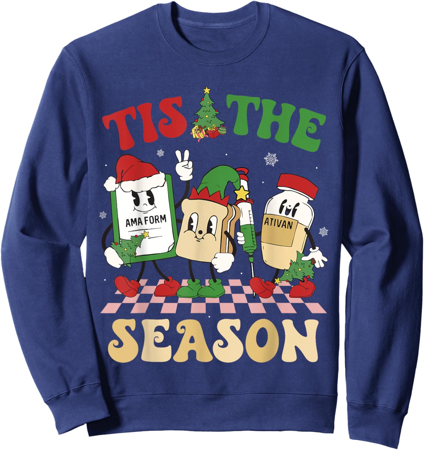 Tis The Season Groovy Christmas ER Nurse Emergency Room Sweatshirt - Sweatshirt | Navy