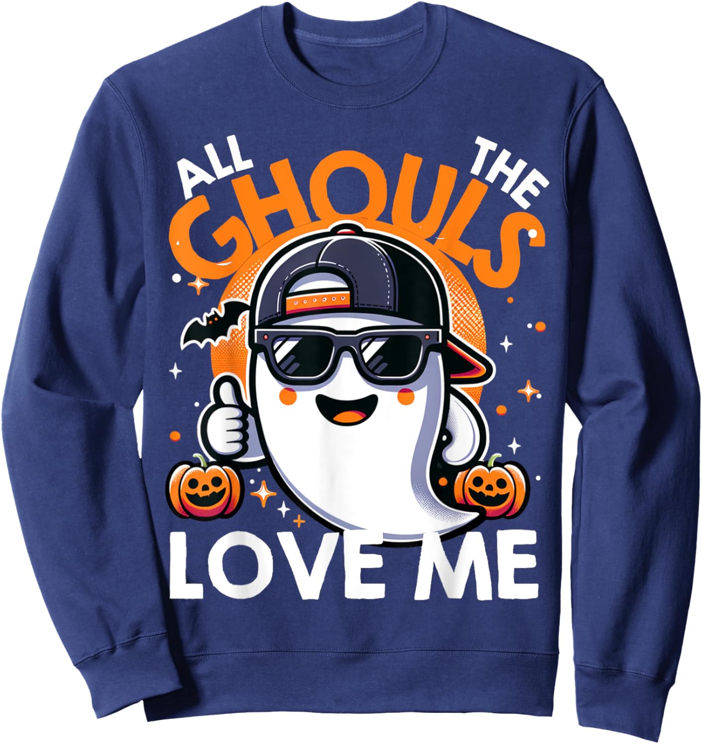 All The Ghouls Love Me Halloween Ghost Kids Boys Toddler Sweatshirt - Sweatshirt | Navy