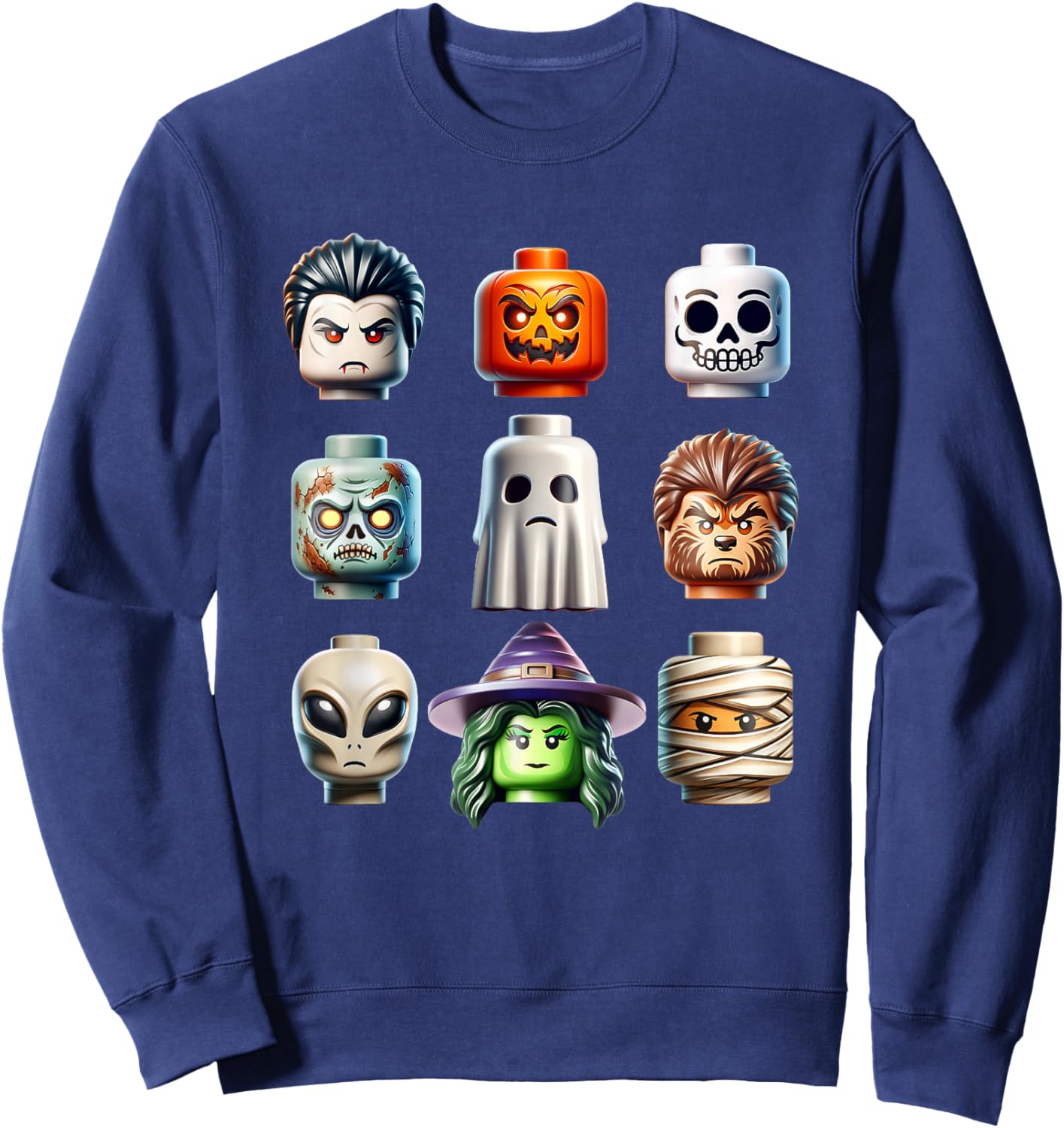 Halloween Building Bricks Costume Pumpkin Matching Family Sweatshirt - Sweatshirt | Navy