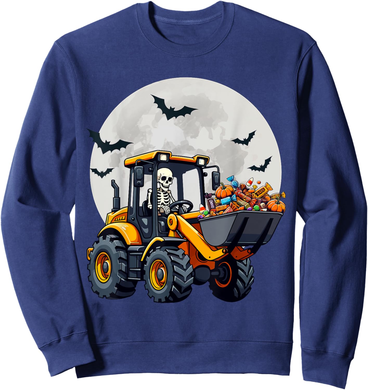 Skeleton Driving Candy Loader Kids Halloween Truck Costume Sweatshirt - Sweatshirt | Navy