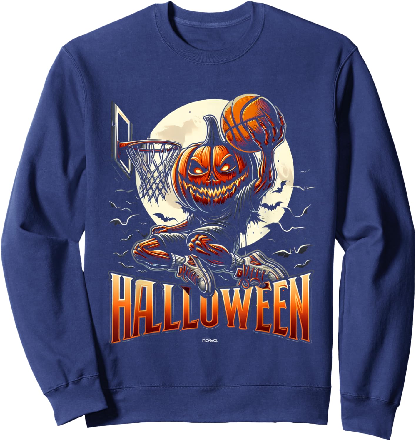Halloween Basketball Scary Pumpkin Moonlight Slam Sweatshirt - Sweatshirt | Navy