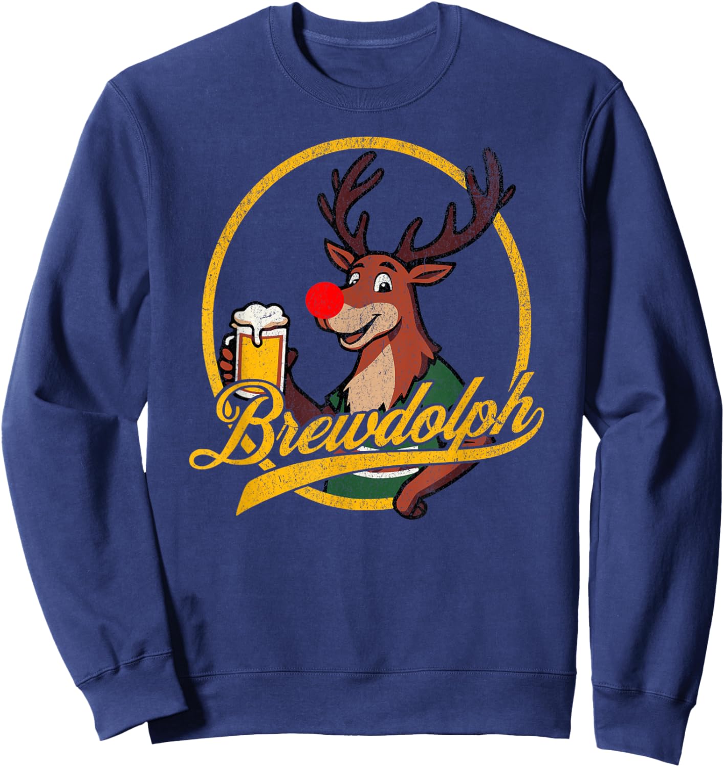 Funny BREWDOLPH Reindeer Christmas Beer Drinker Drinking Sweatshirt - Sweatshirt | Navy