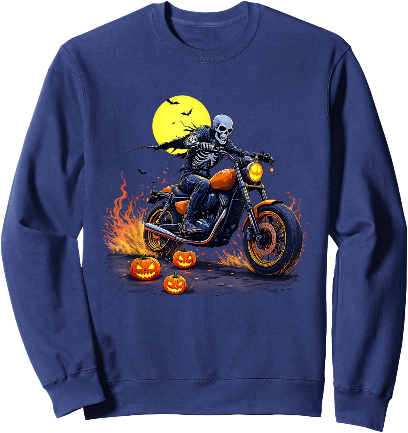 Halloween Skeleton Motorcycle Rider Skull Biker Sweatshirt - Sweatshirt | Navy