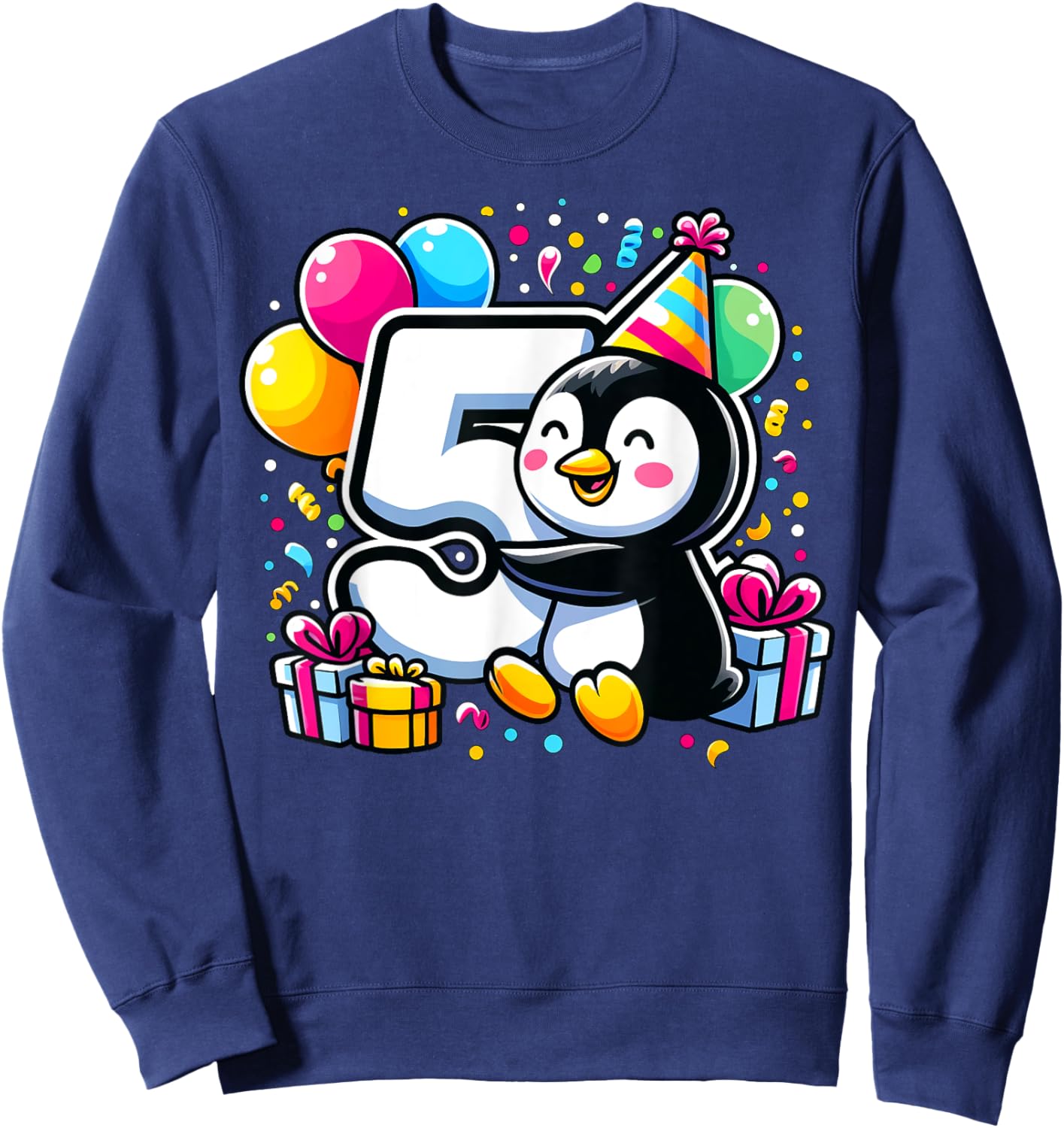 Kids Penguin Theme fifth Bday Party 5th Penguin Birthday Sweatshirt - Sweatshirt | Navy