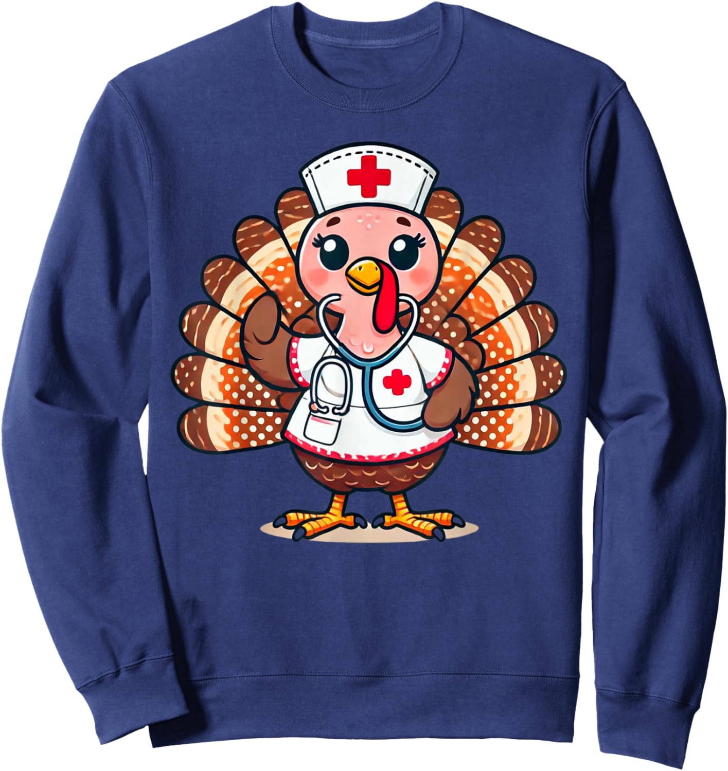 Turkey Nurse Stethoscope Thanksgiving Fall Scrub Top Women Sweatshirt - Sweatshirt | Navy