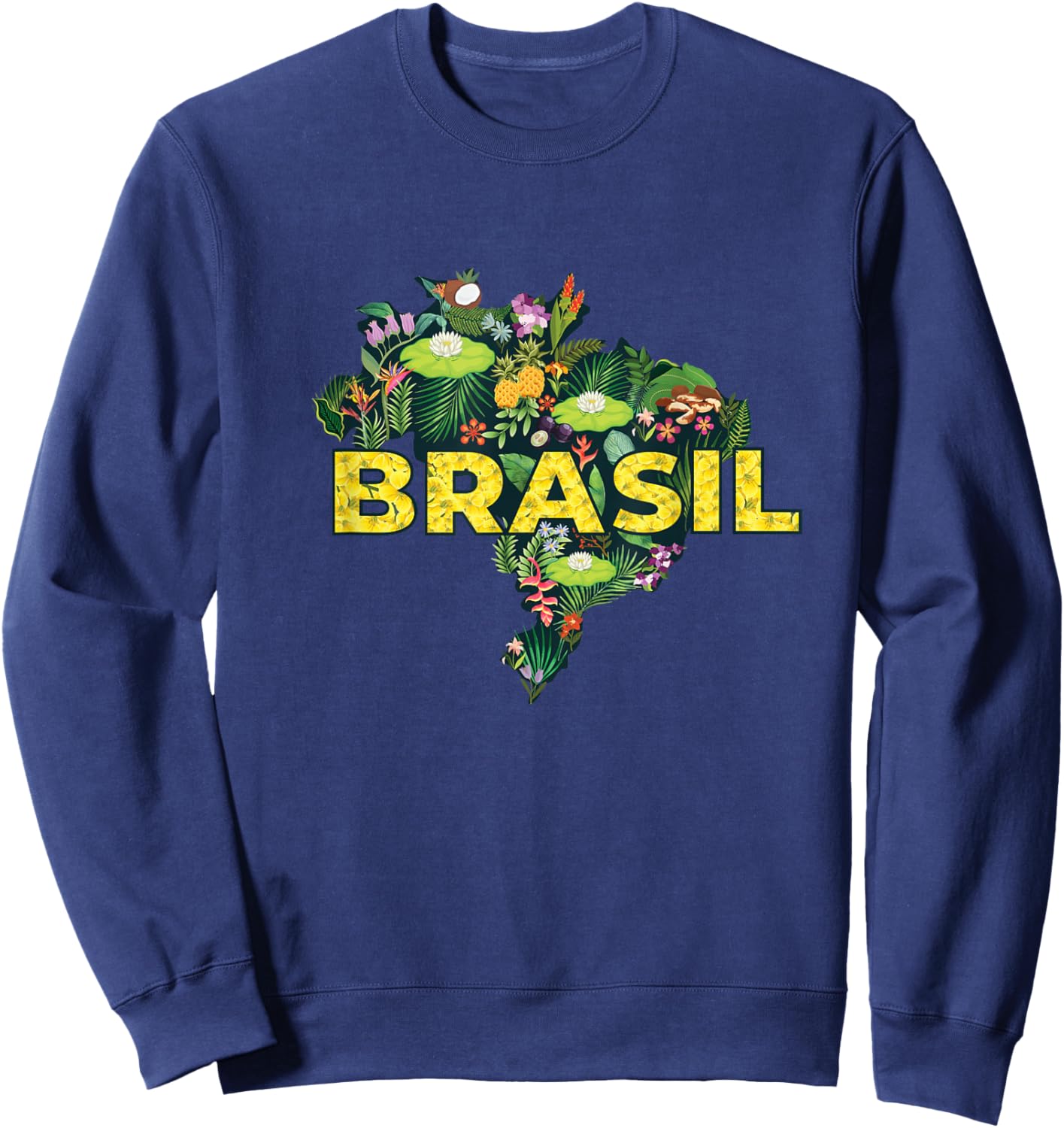 Brazil Botanical Map - Brazilian Carnival Brasil Souvenir Sweatshirt - Sweatshirt | Navy