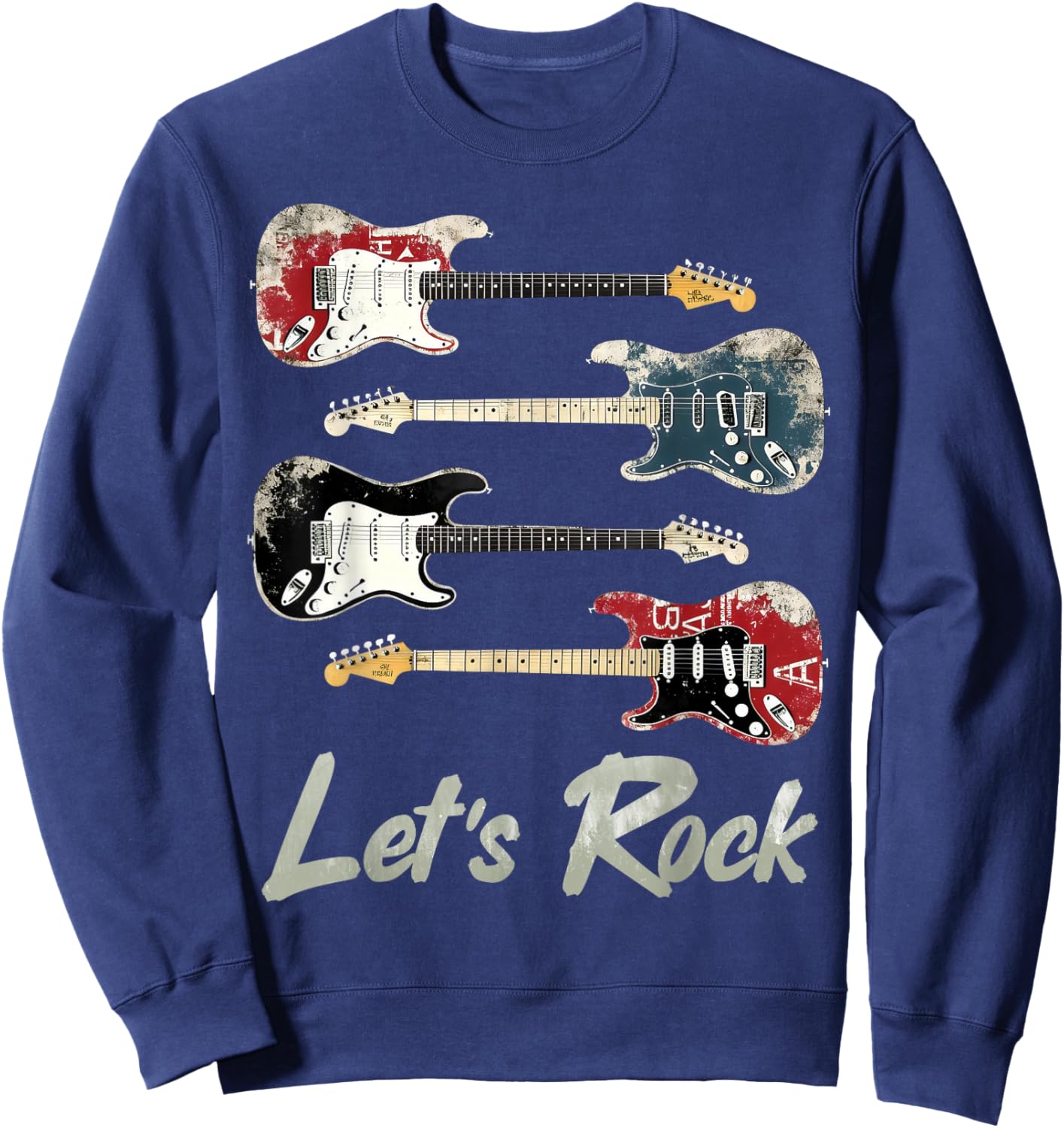 Let's Rock Vintage Guitars, Rock'n Roll Guitarist, Rock Band Sweatshirt - Sweatshirt | Navy