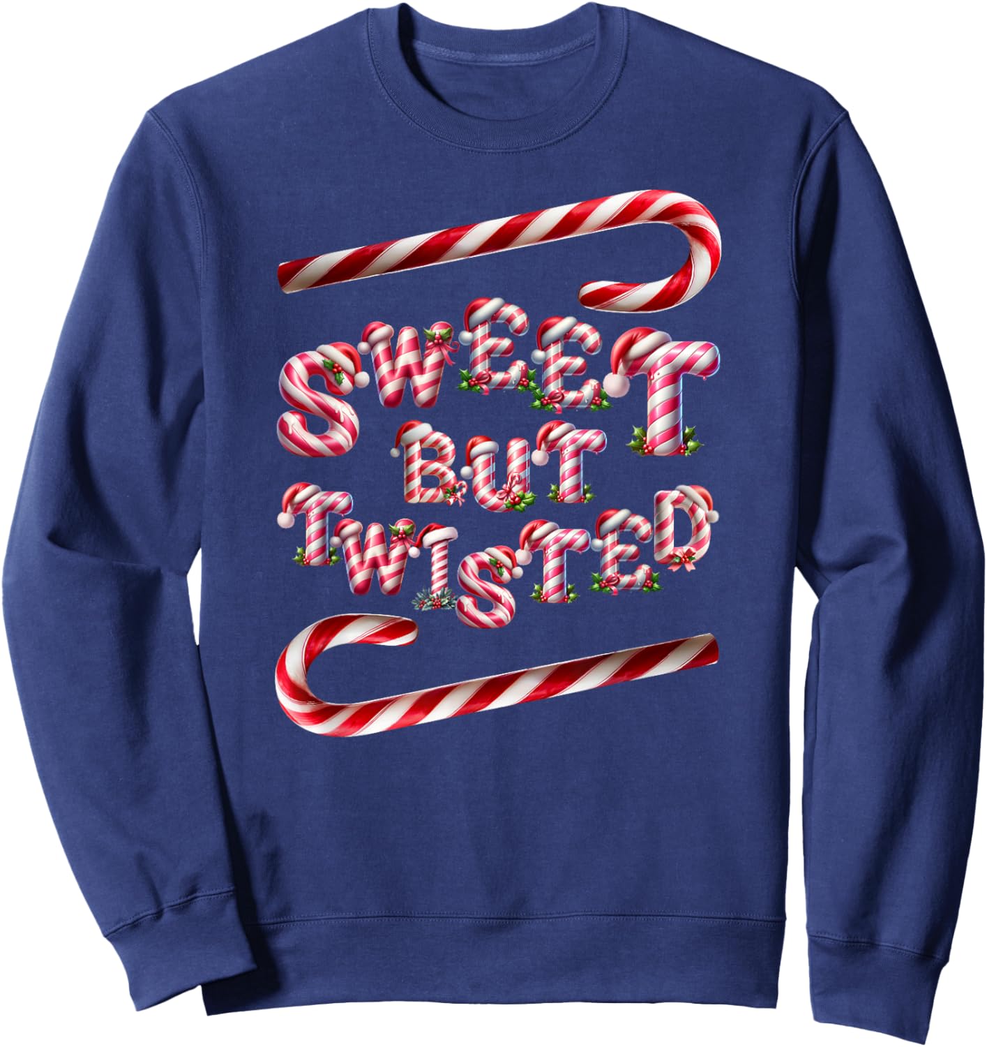 Sweet But Twisted. Two Candy Cane Sticks. Funny Xmas Sweatshirt - Sweatshirt | Navy