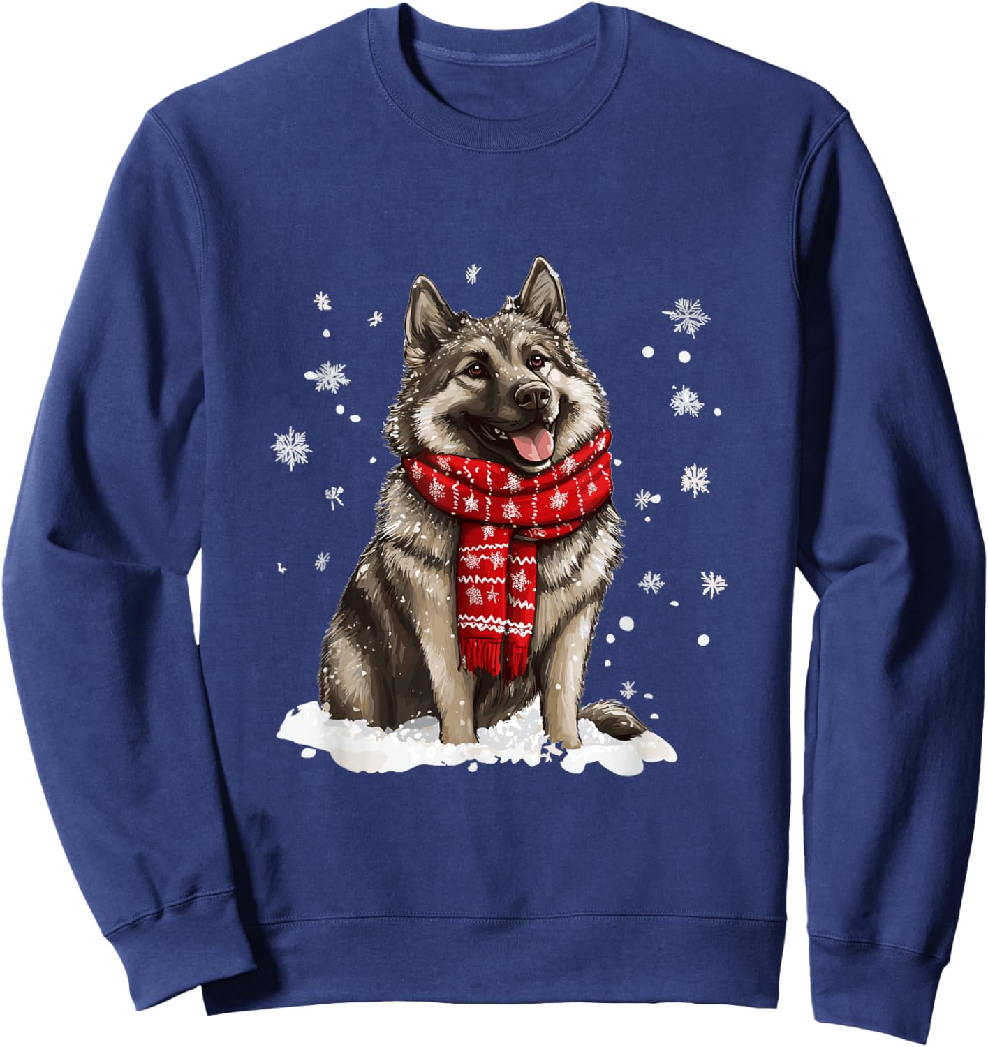 Cute Norwegian Elkhound Dog Christmas Merry X-mas Graphic Sweatshirt - Sweatshirt | Navy