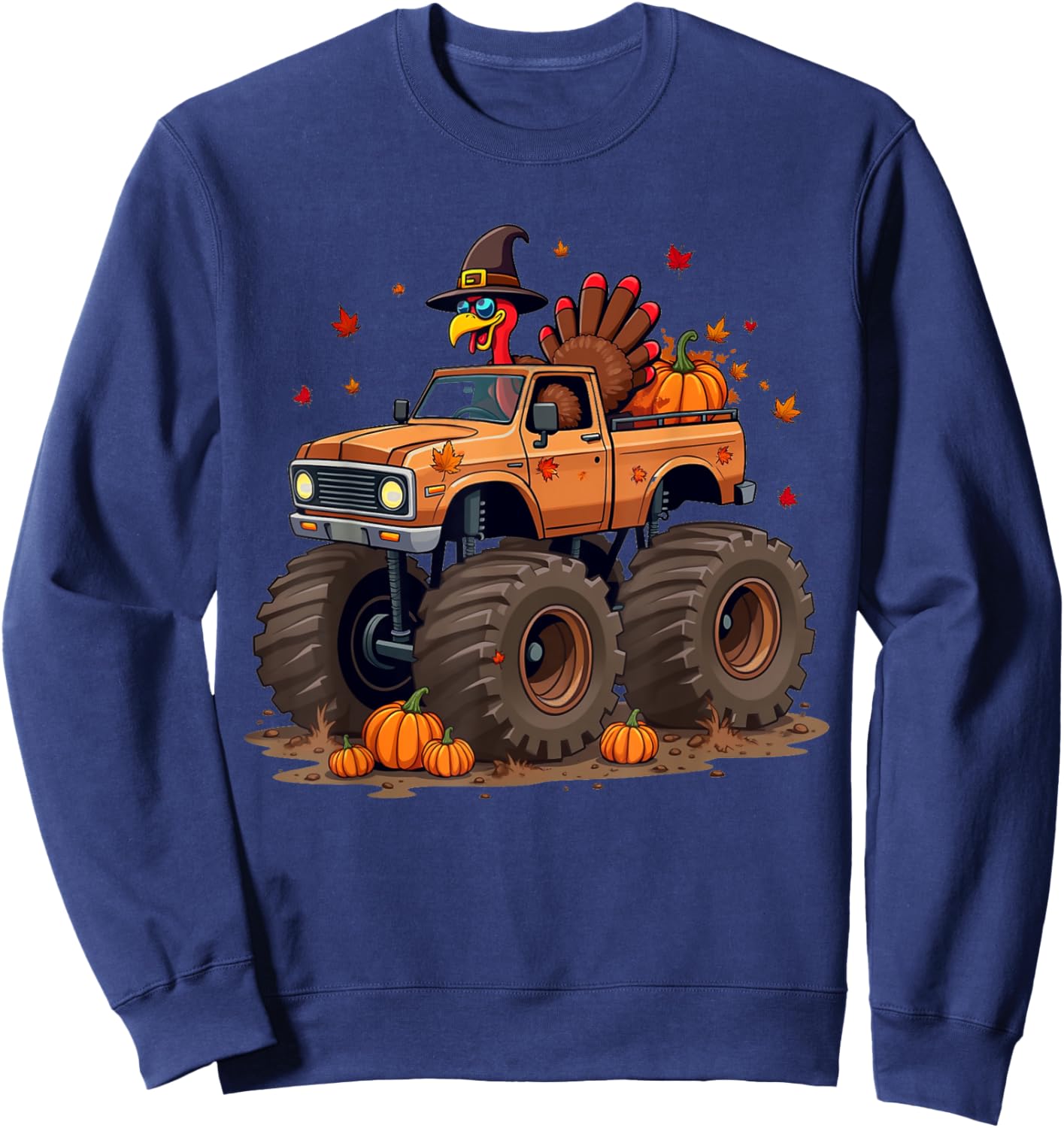 Thanksgiving Turkey Monster Truck youth Boys Kids toddlers Sweatshirt - Sweatshirt | Navy