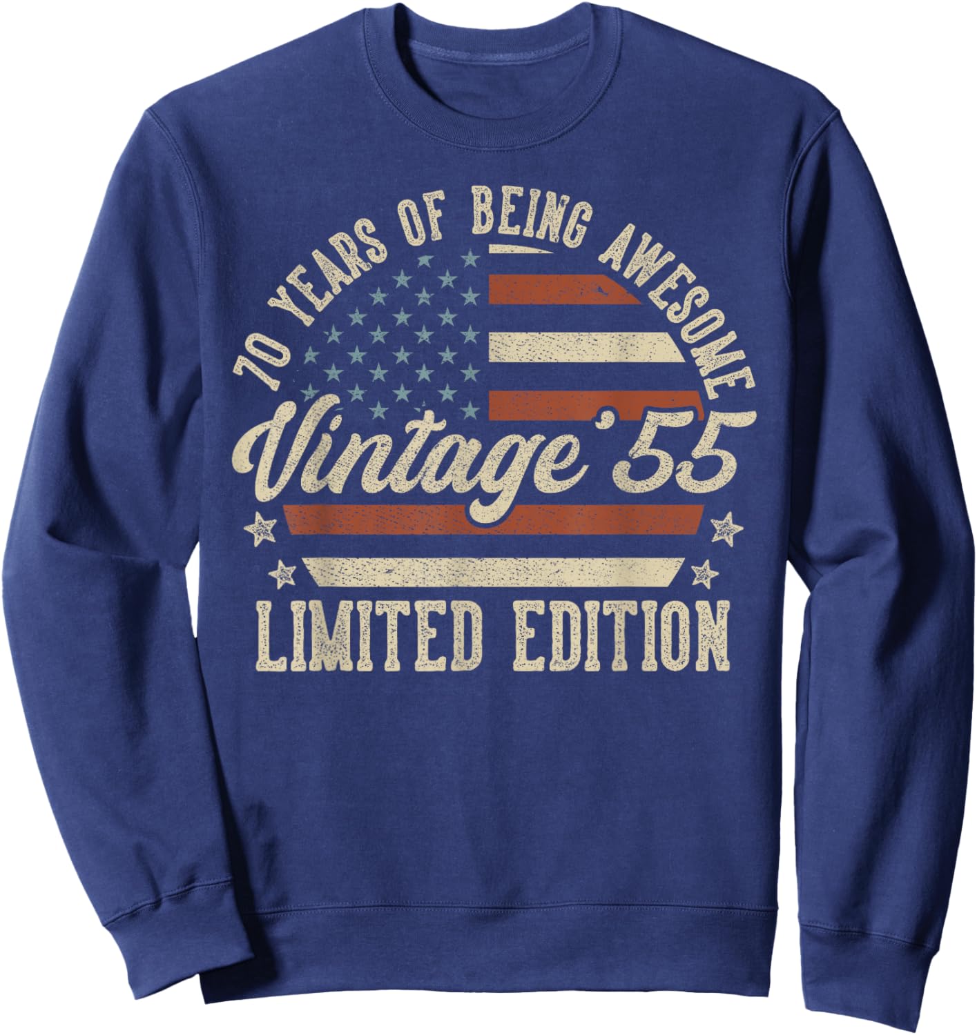 Vintage 1955 70th Birthday Gift 70 Years Old American Flag Sweatshirt - Sweatshirt | Navy