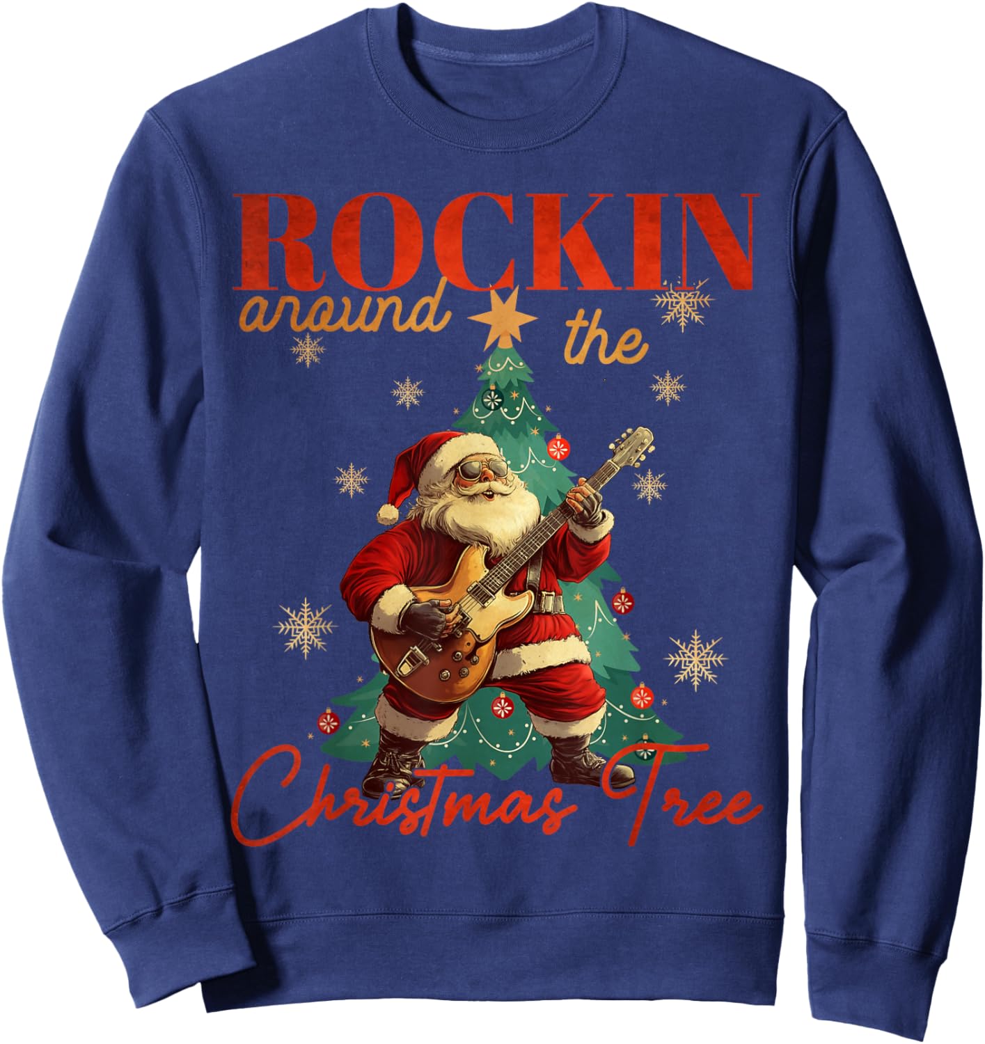 Rocking Around The Christmas Tree Santa Rock and Roll Guitar Sweatshirt - Sweatshirt | Navy