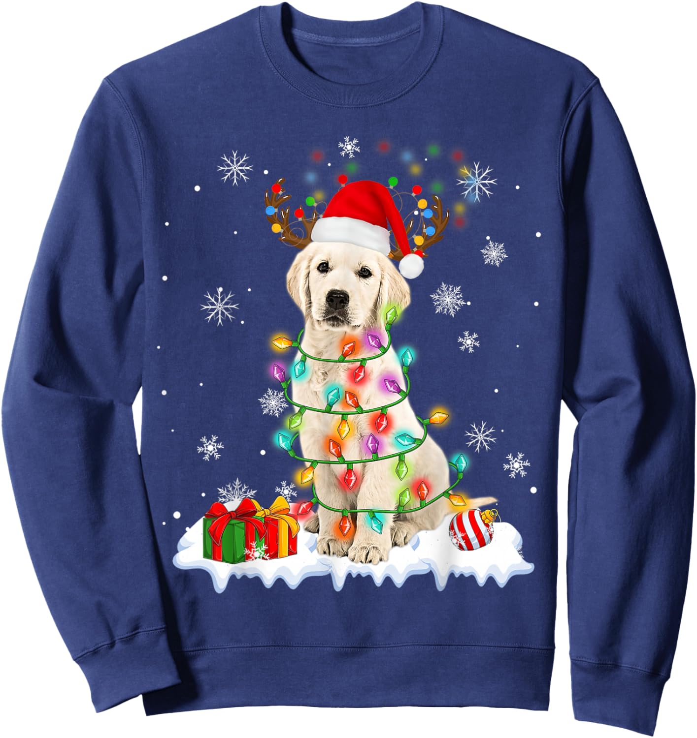 Funny Santa Labrador Retriever Christmas Light Dog Xmas 2025 Sweatshirt - Sweatshirt | Navy