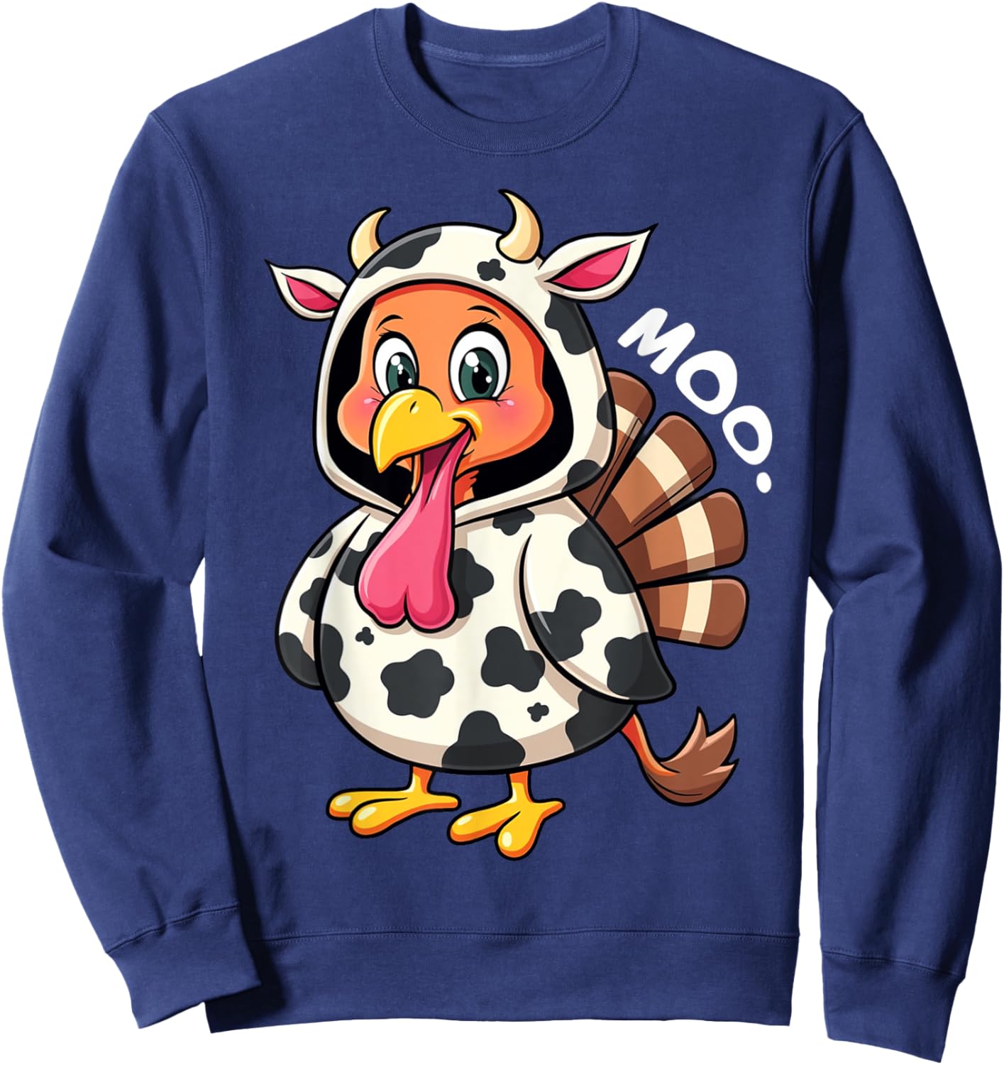 Turkey Moo Cow Costume Funny Turkey Thanksgiving Sweatshirt - Sweatshirt | Navy