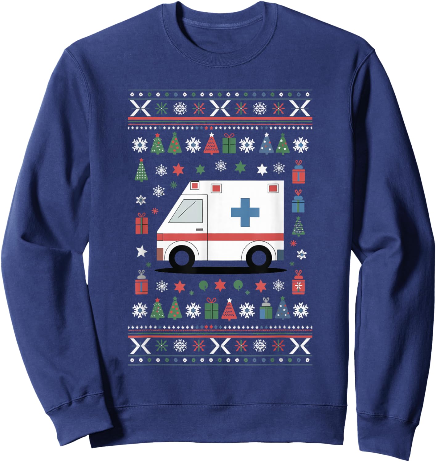 Ambulance Ugly Christmas Emergency Medical Technician Sweatshirt - Sweatshirt | Navy