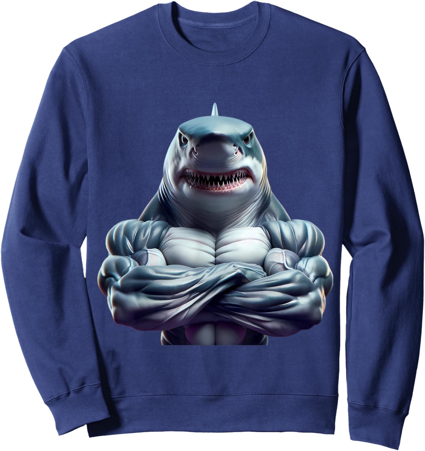 Shark Flexing Fan Lover Bodybuilding Cool Gym Workout Cool Sweatshirt - Sweatshirt | Navy