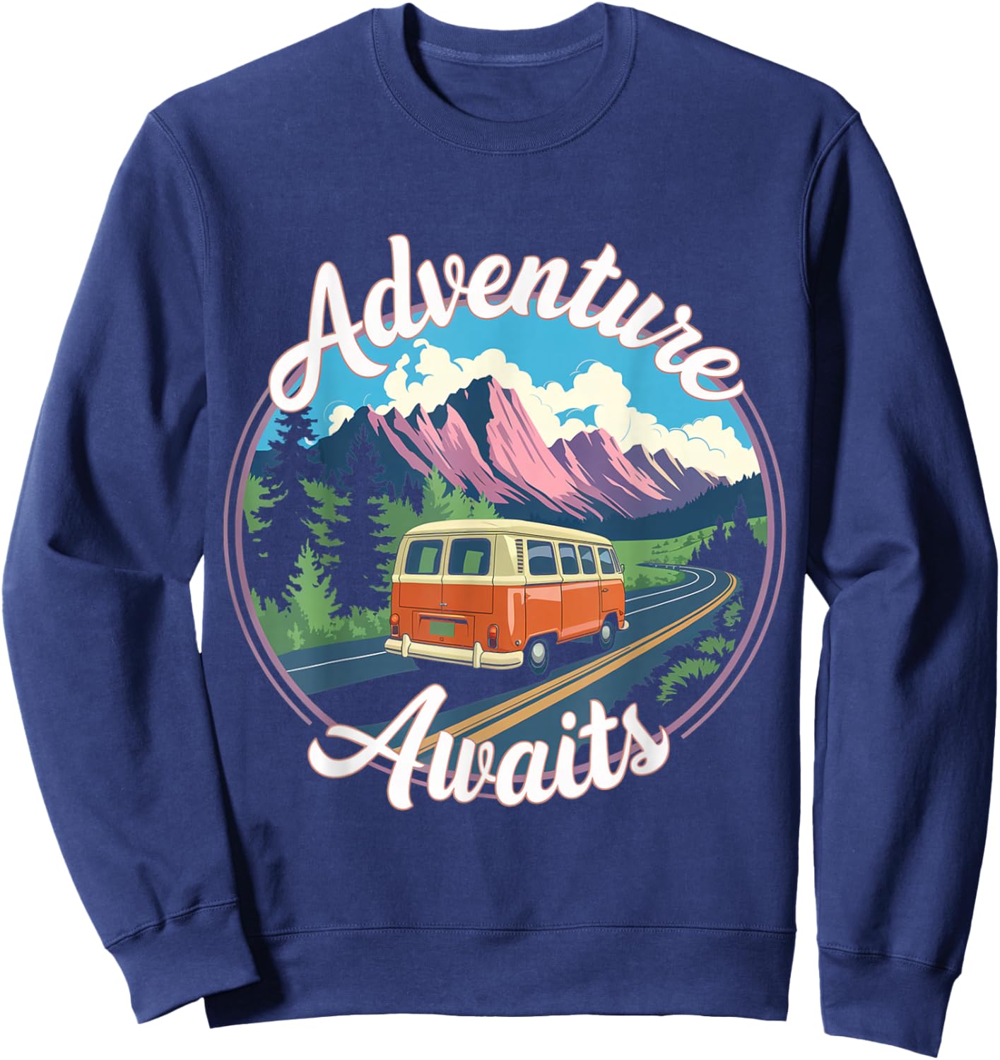 Retro Adventure Apparel Vintage Van Scenic Road Trip Sweatshirt - Sweatshirt | Navy