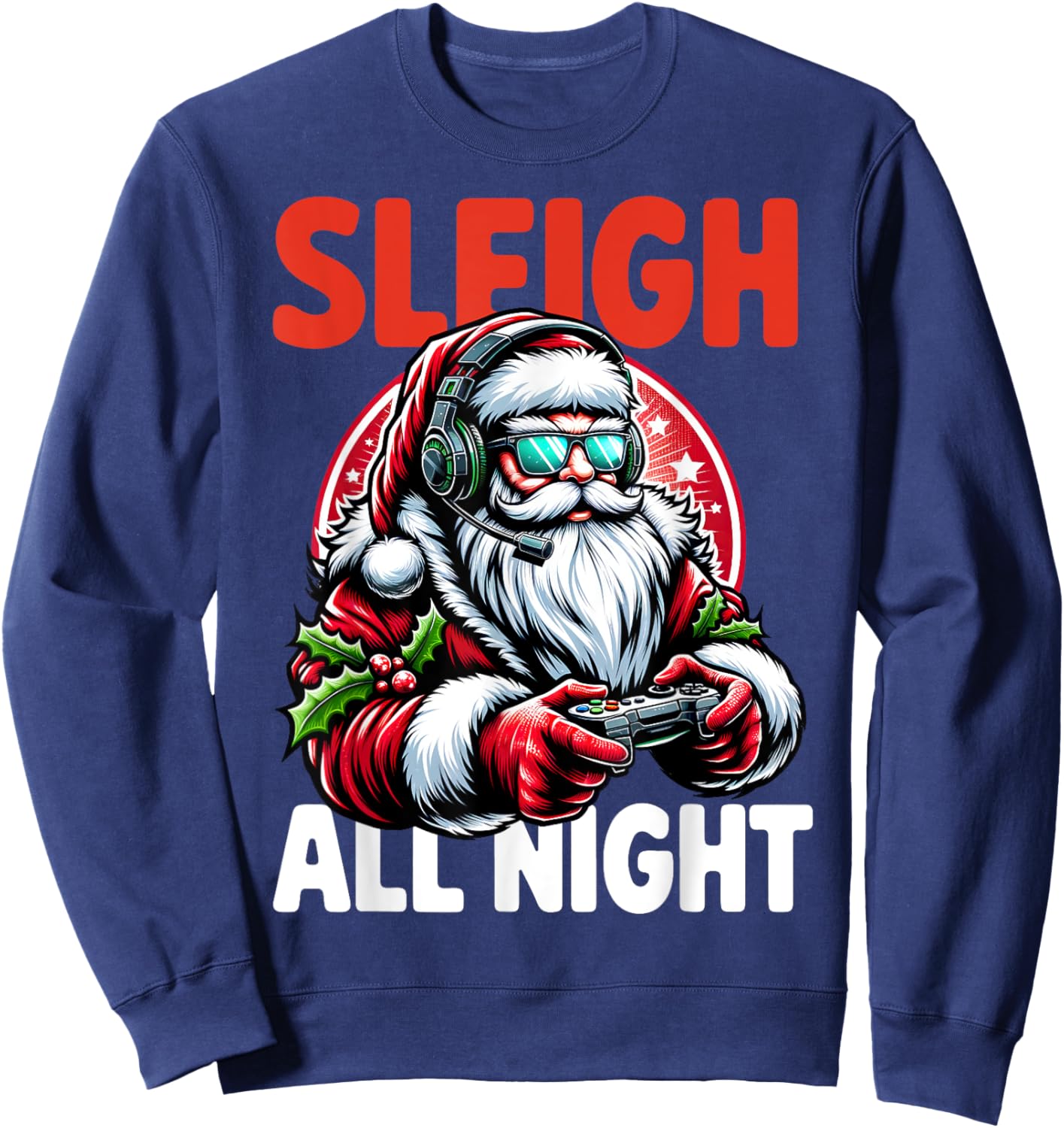 Christmas Gamer Boys Sleigh All Night Video Game Santa Xmas Sweatshirt - Sweatshirt | Navy