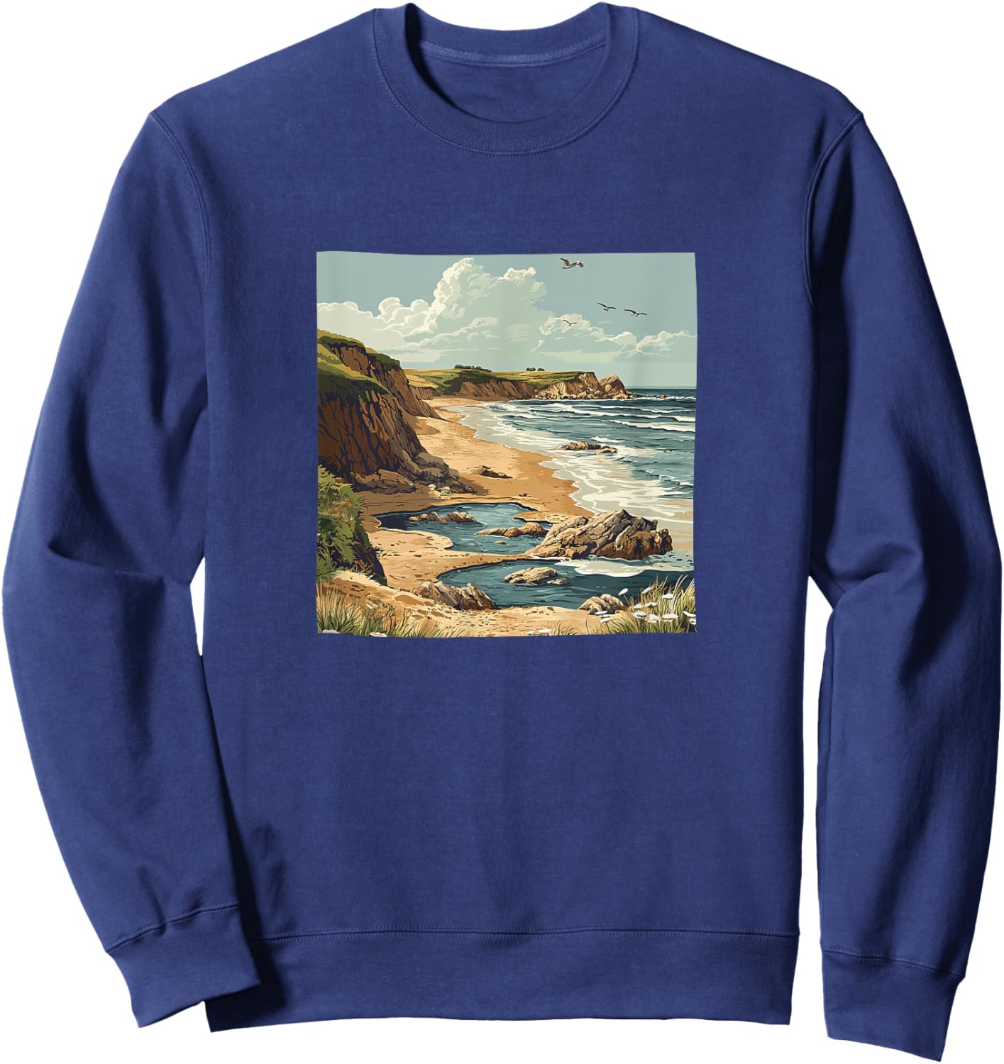 Beach With Tide Pools Vintage Vector Design Graphic Sweatshirt - Sweatshirt | Navy