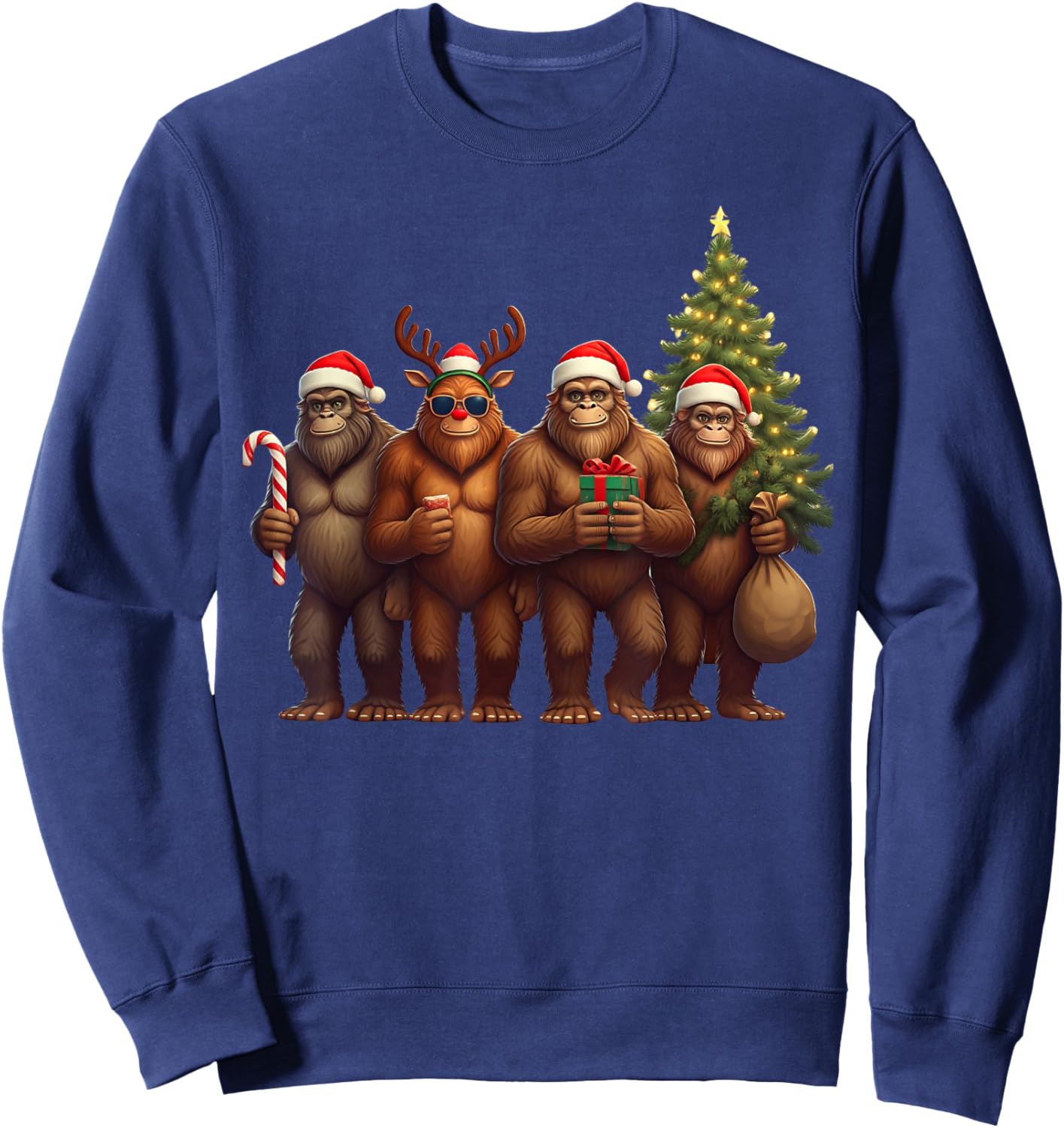 Santa Bigfoot Christmas Lights Bigfoot Lover Xmas Squad Sweatshirt - Sweatshirt | Navy