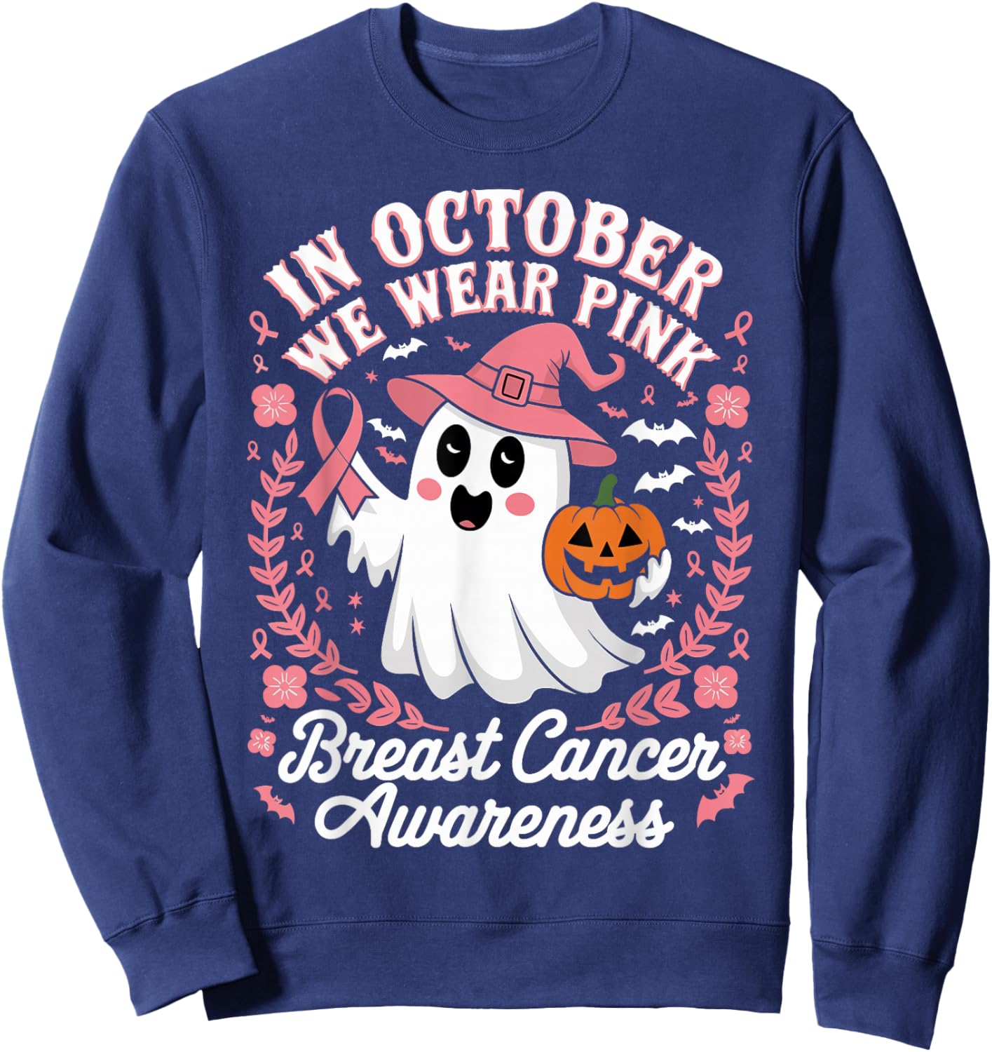 In October We Wear Pink Pumpkins Breast Cancer Awareness Sweatshirt - Sweatshirt | Navy