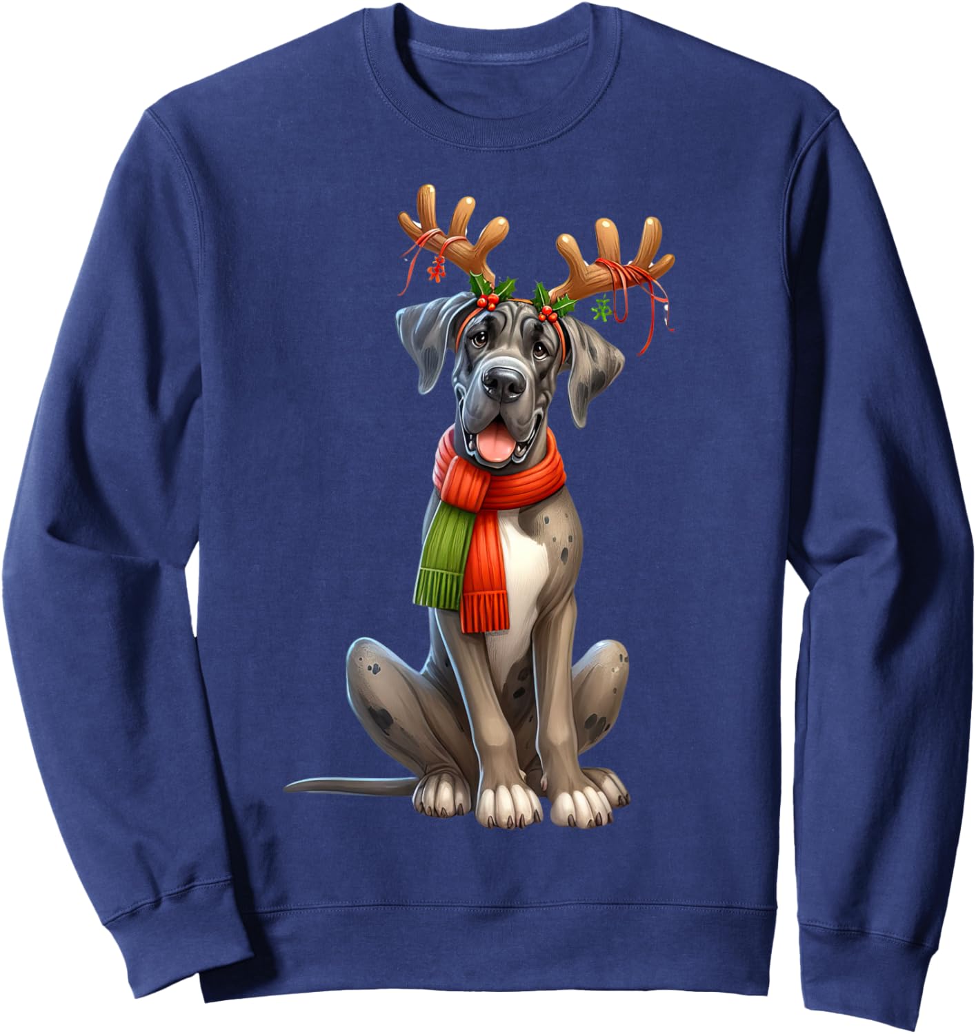 Great Dane Reindeer Santa Hat Xmas Lights Christmas Xmas Dog Sweatshirt - Sweatshirt | Navy