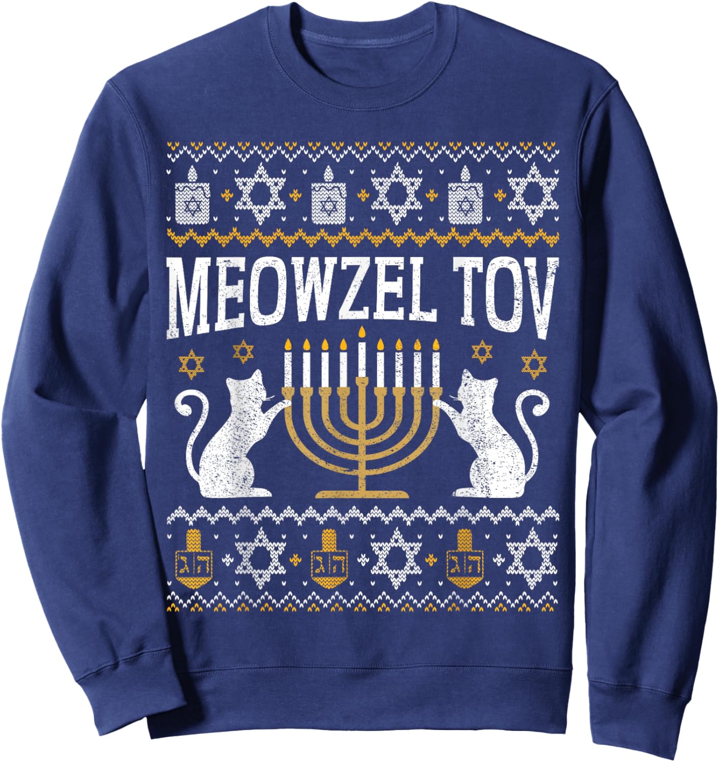 Meowzel tov ugly sweater for cat owner hanukkah or chanukah Men Women Girls Kids Sweatshirt - Sweatshirt | Navy
